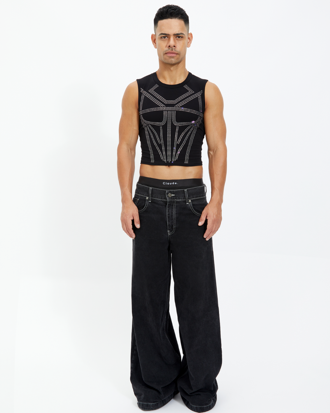 Armour Rhinestone Mid Crop Tank Top