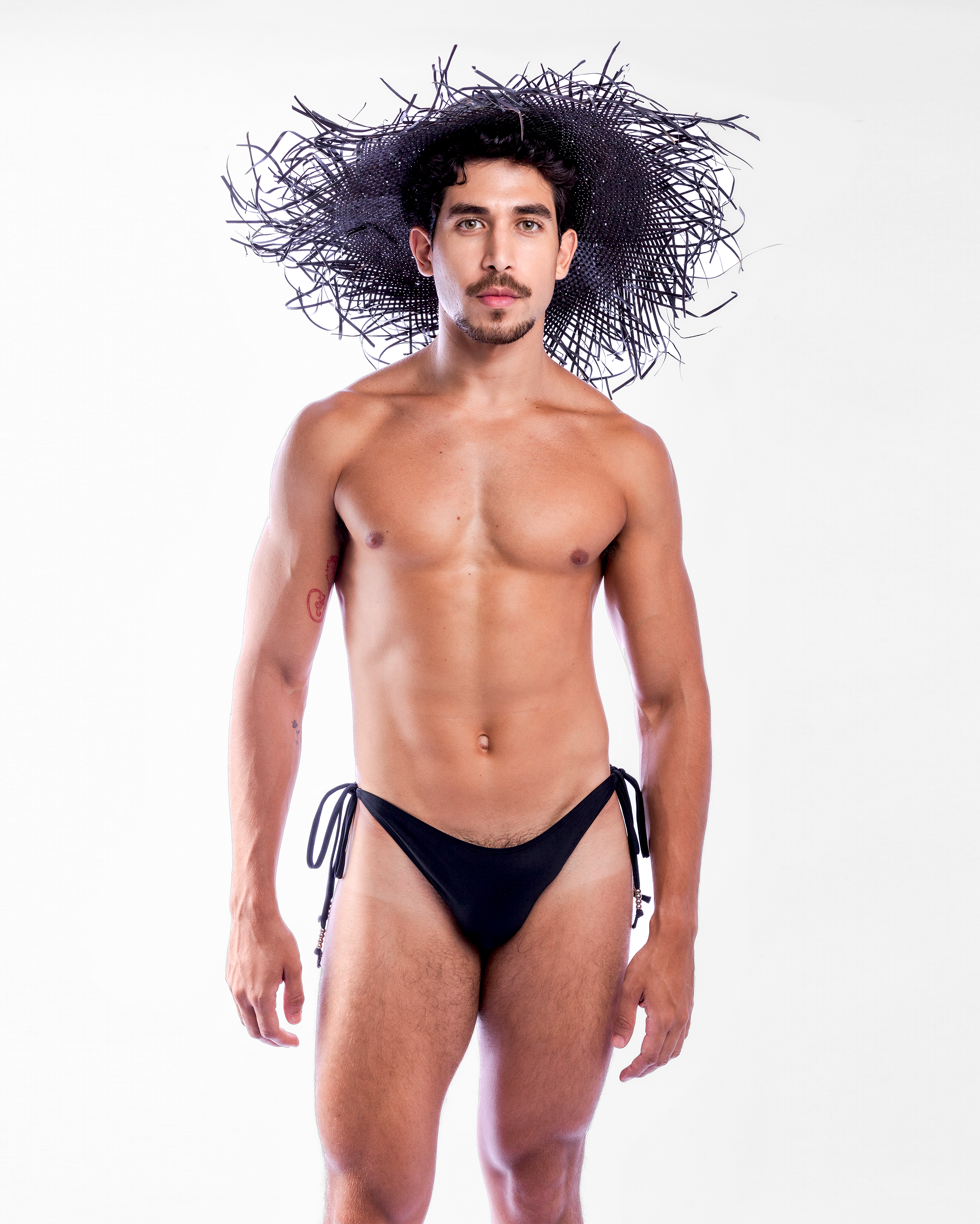 Beaded Side-Tie Swim Brief in Black
