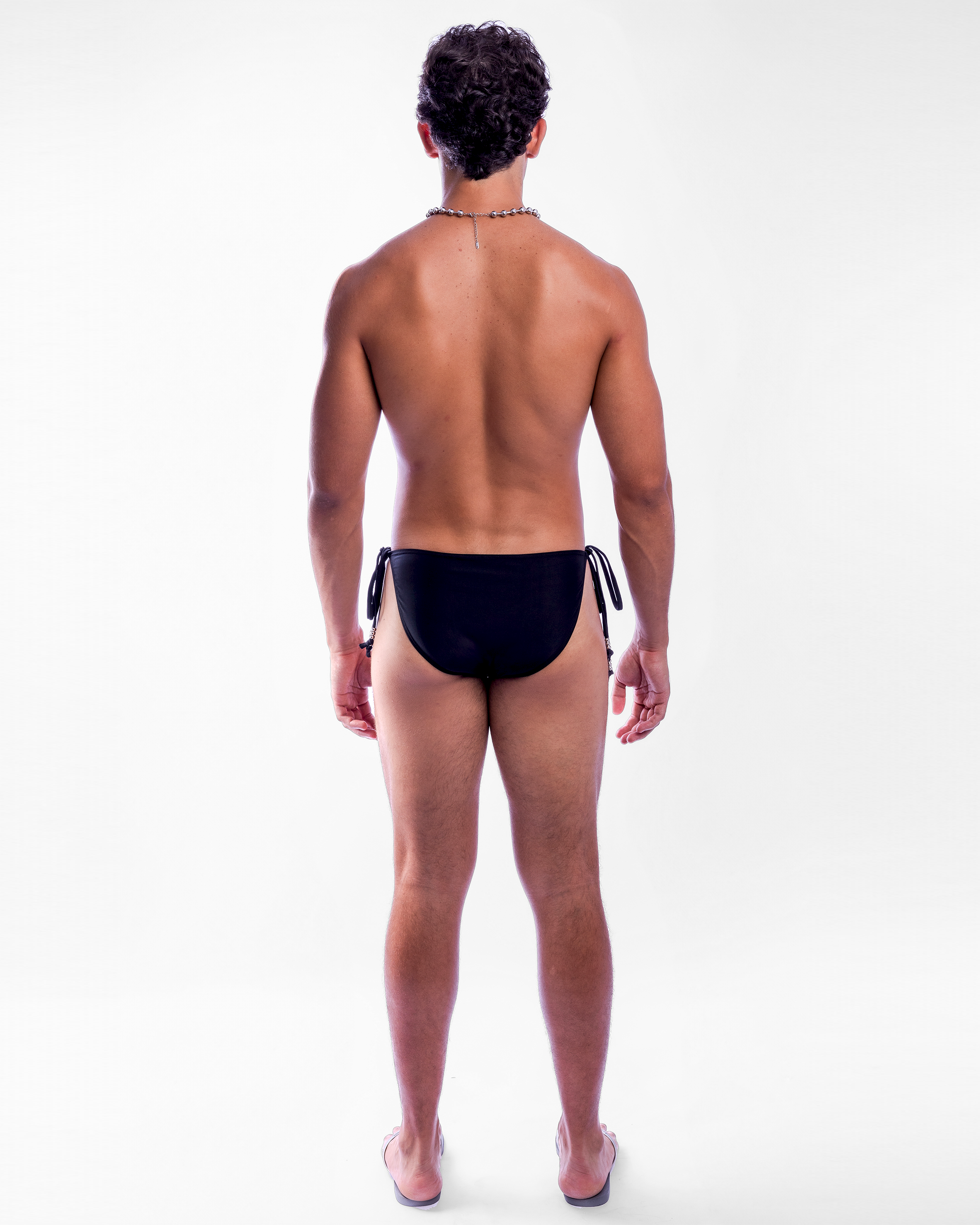 Beaded Side-Tie Swim Brief in Black