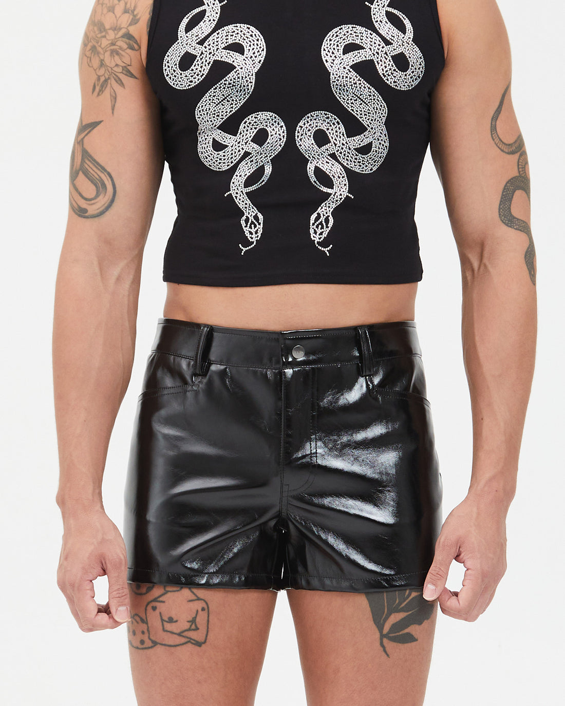 Short Length Vegan Leather Shorts - Black