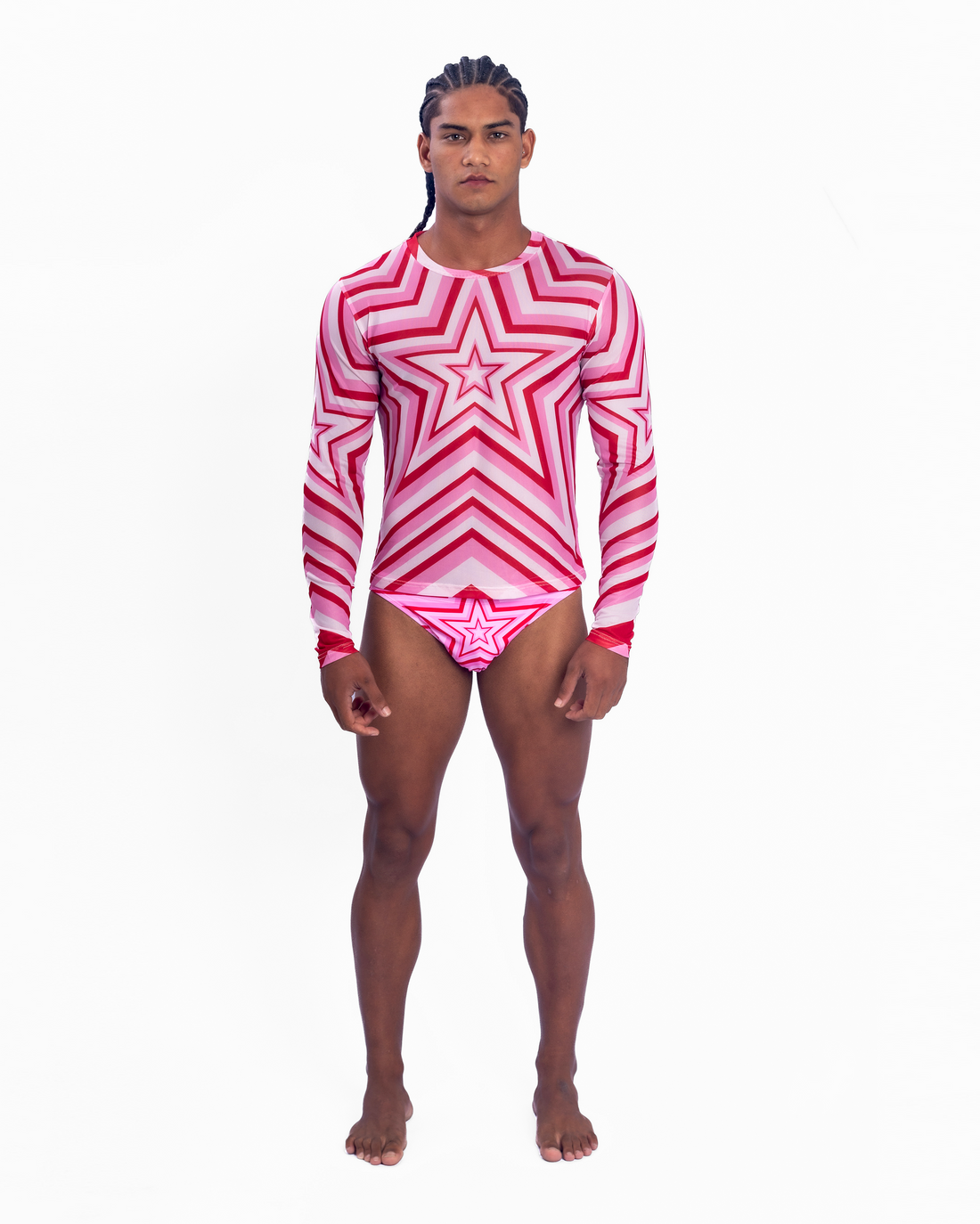 Star Mesh Crew muscle fit long sleeve mesh t-shirt in Pink