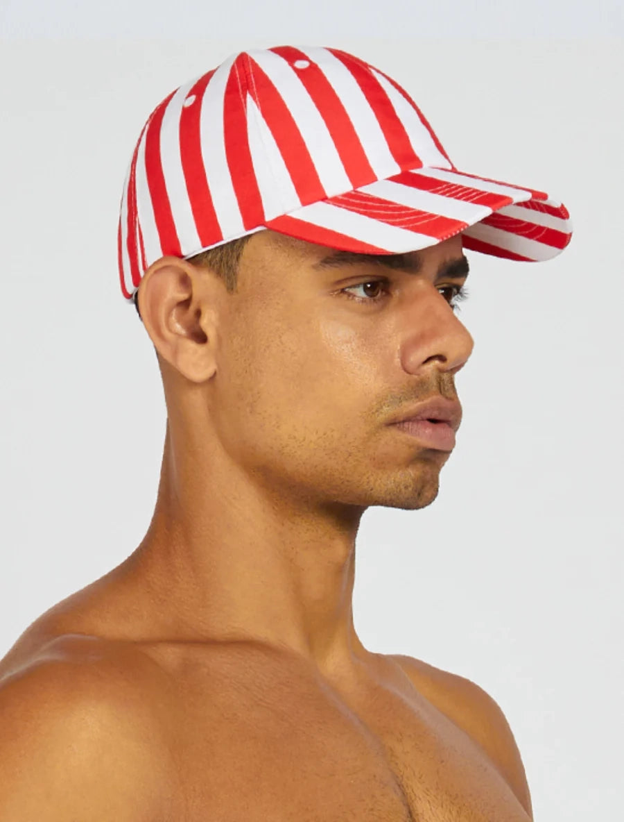 Red stripe baseball deals cap