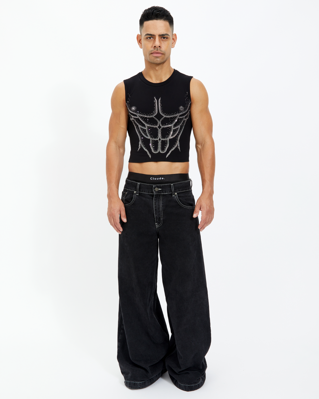 Masterpiece Rhinestone Mid Crop Tank Top