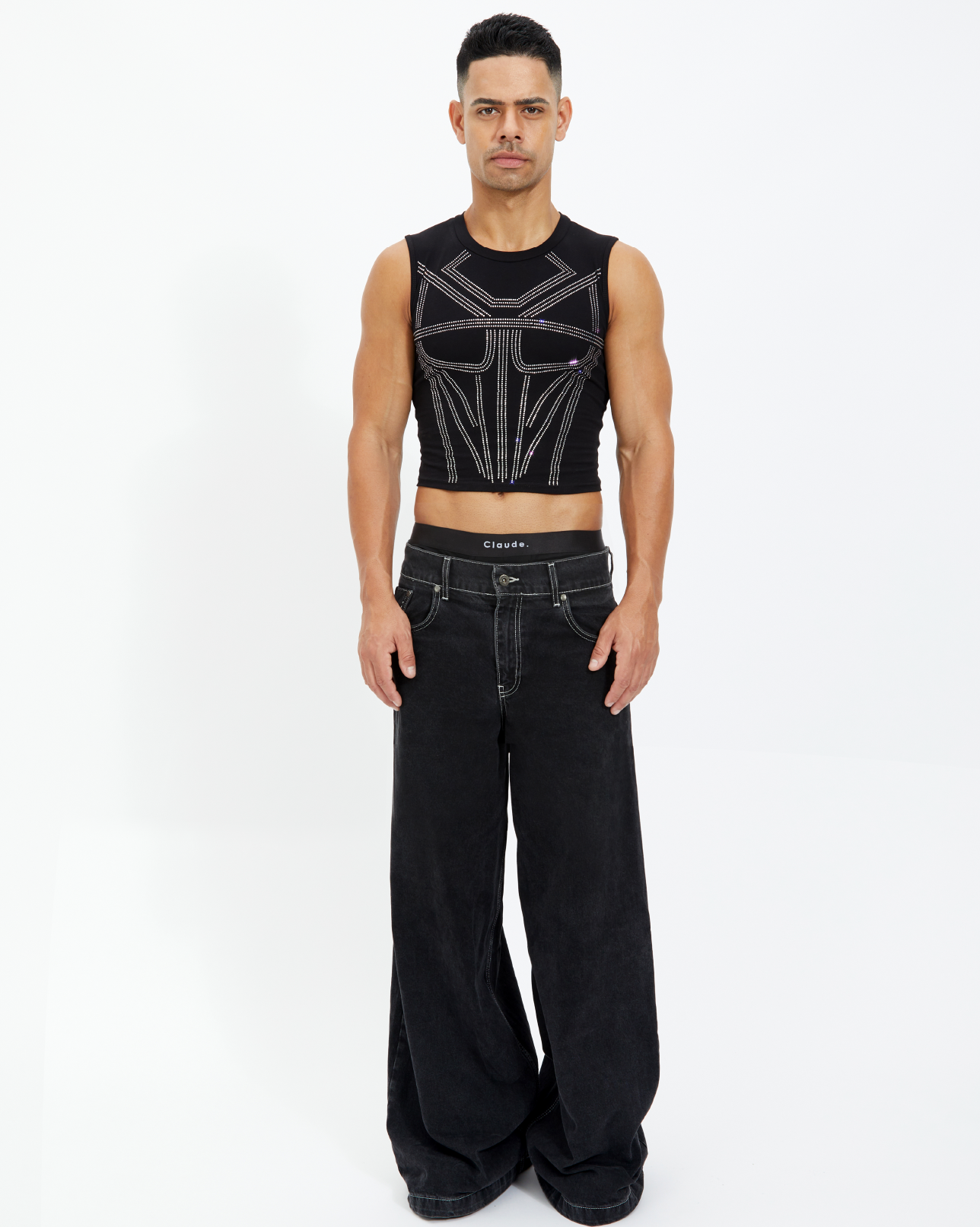 Armour Rhinestone Mid Crop Tank Top