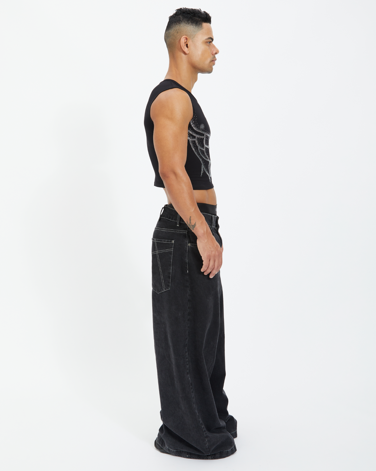 Masterpiece Rhinestone Mid Crop Tank Top