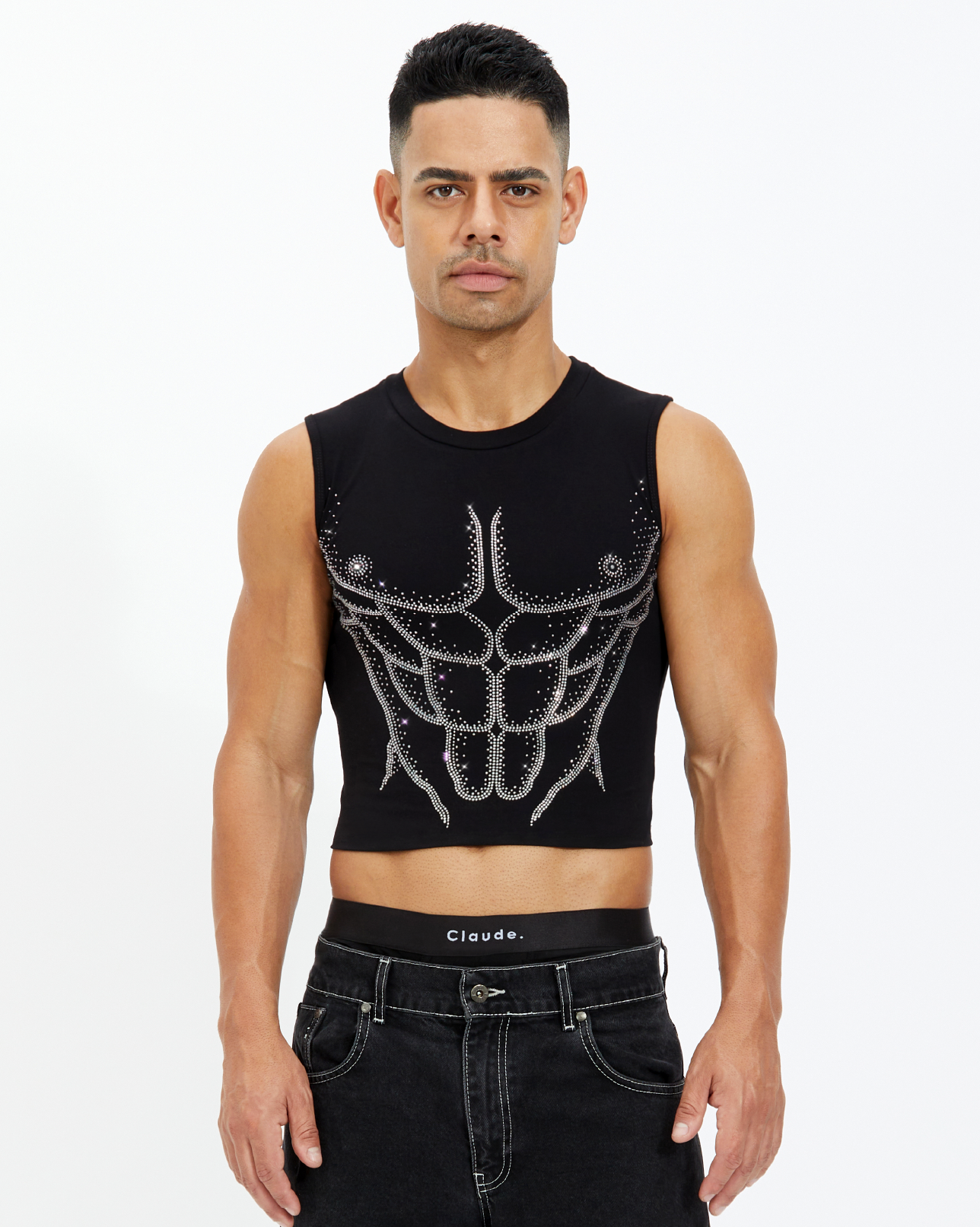 Masterpiece Rhinestone Mid Crop Tank Top