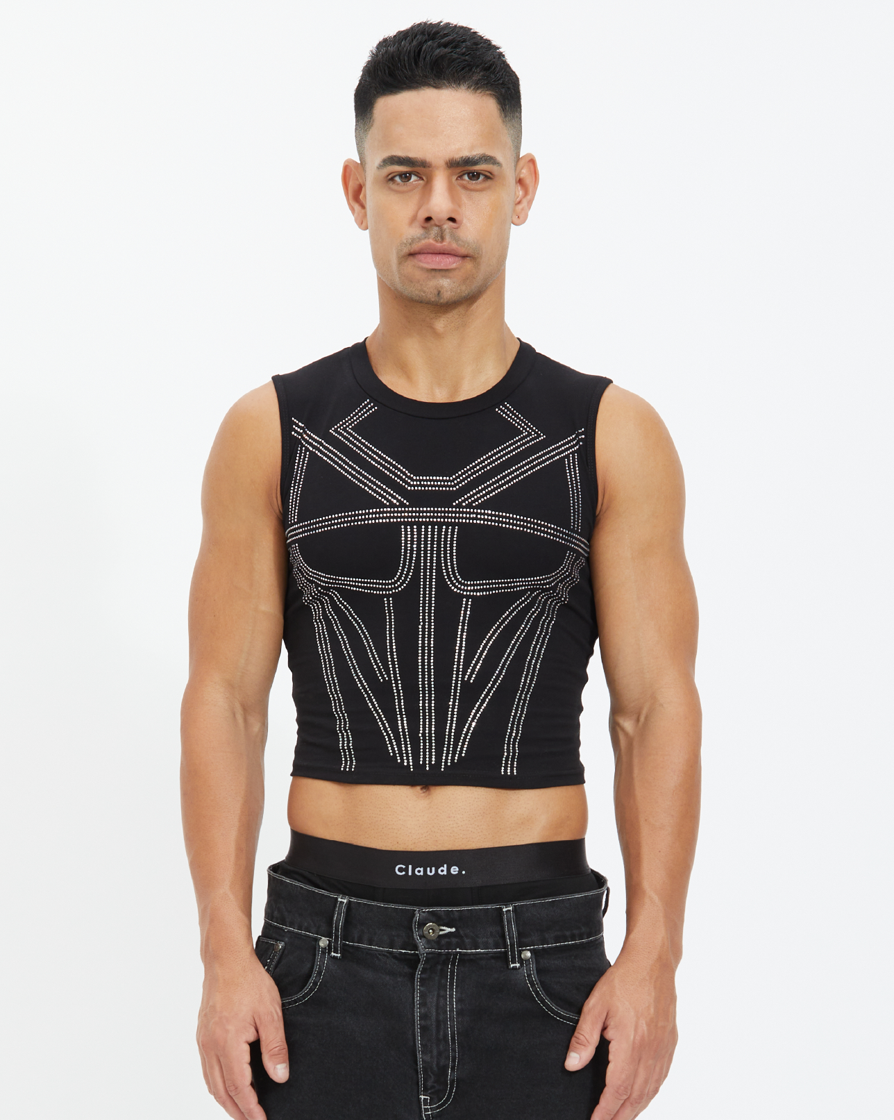 Armour Rhinestone Mid Crop Tank Top