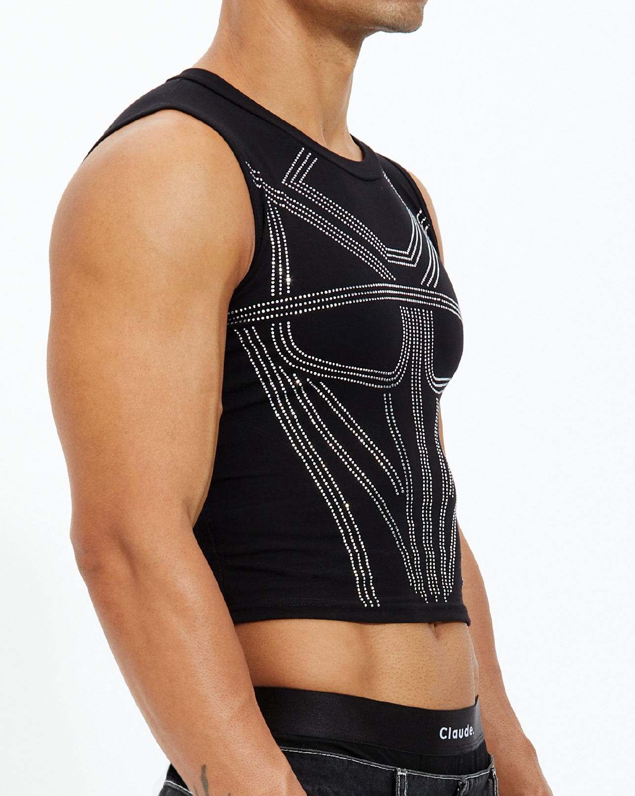 Armour Rhinestone Mid Crop Tank Top