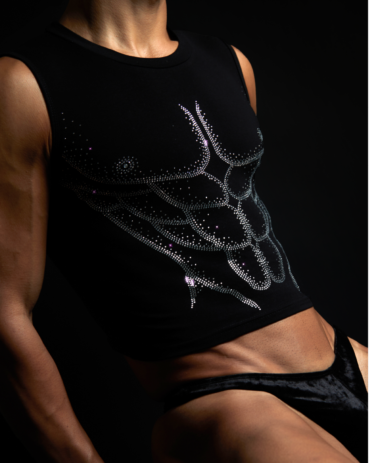 Masterpiece Rhinestone Mid Crop Tank Top