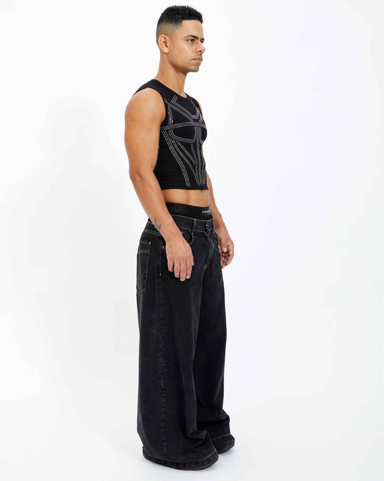 Armour Rhinestone Mid Crop Tank Top