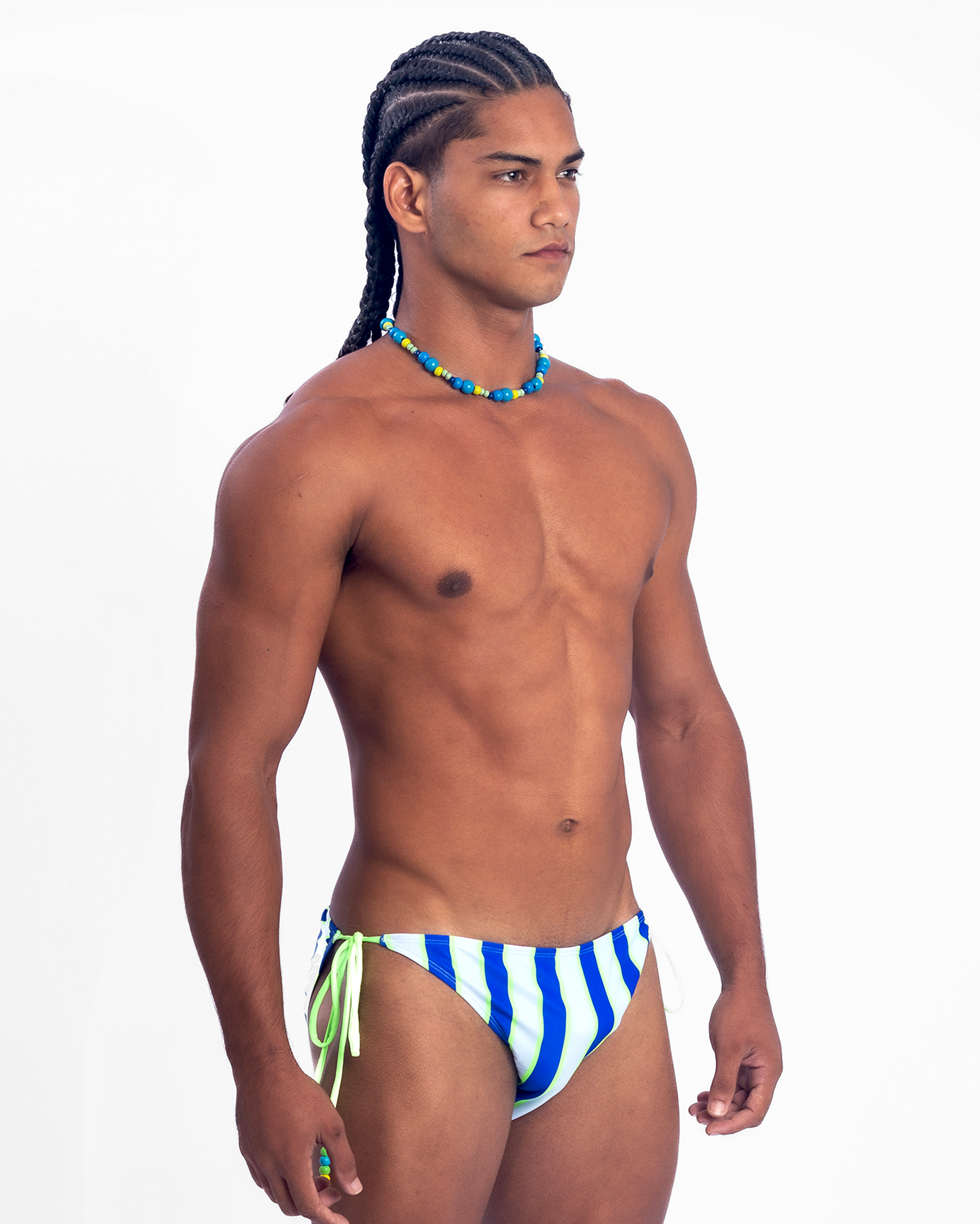 Beaded Side-Tie Bikini Brief - Blue Stripe