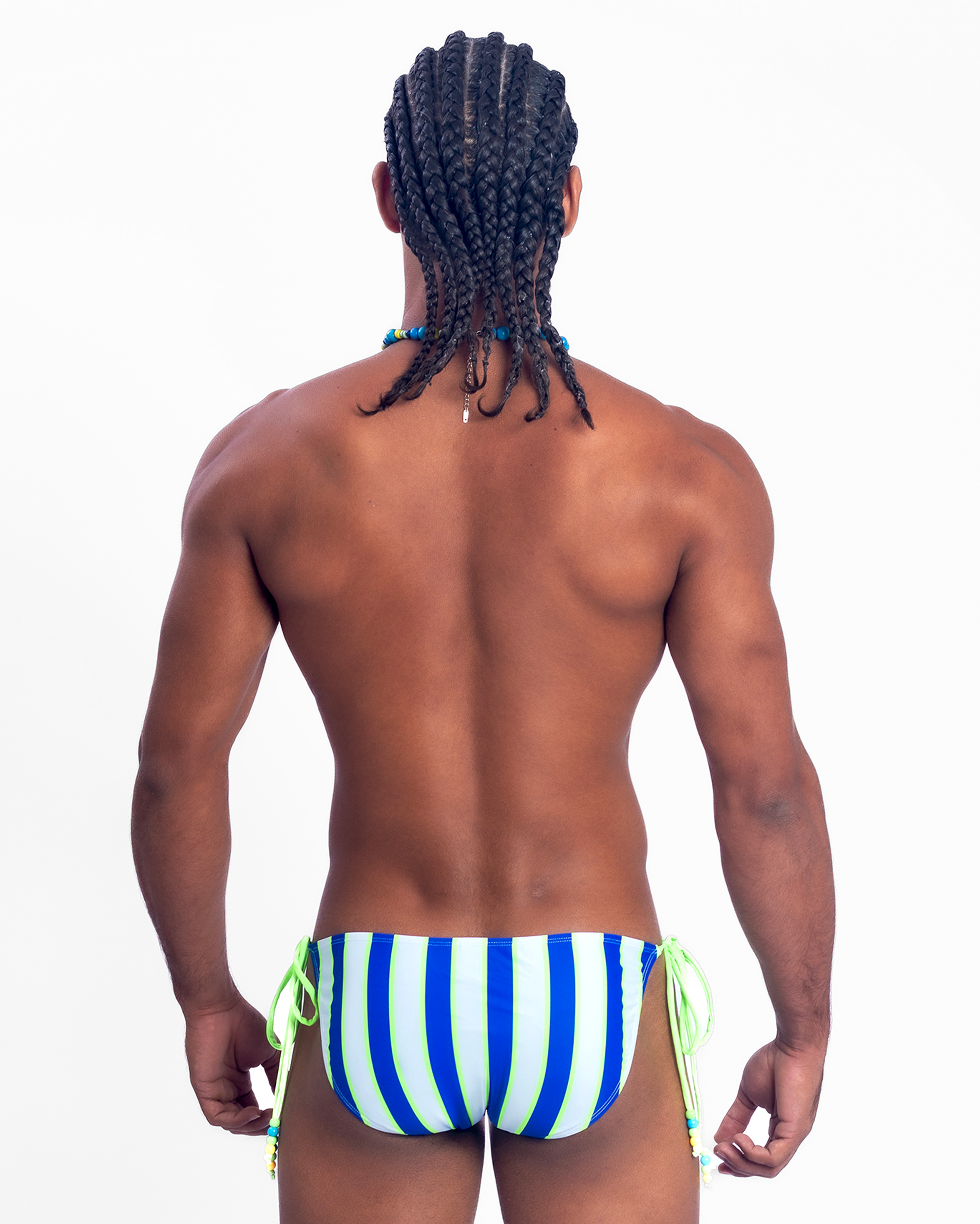 Beaded Side-Tie Bikini Brief - Blue Stripe