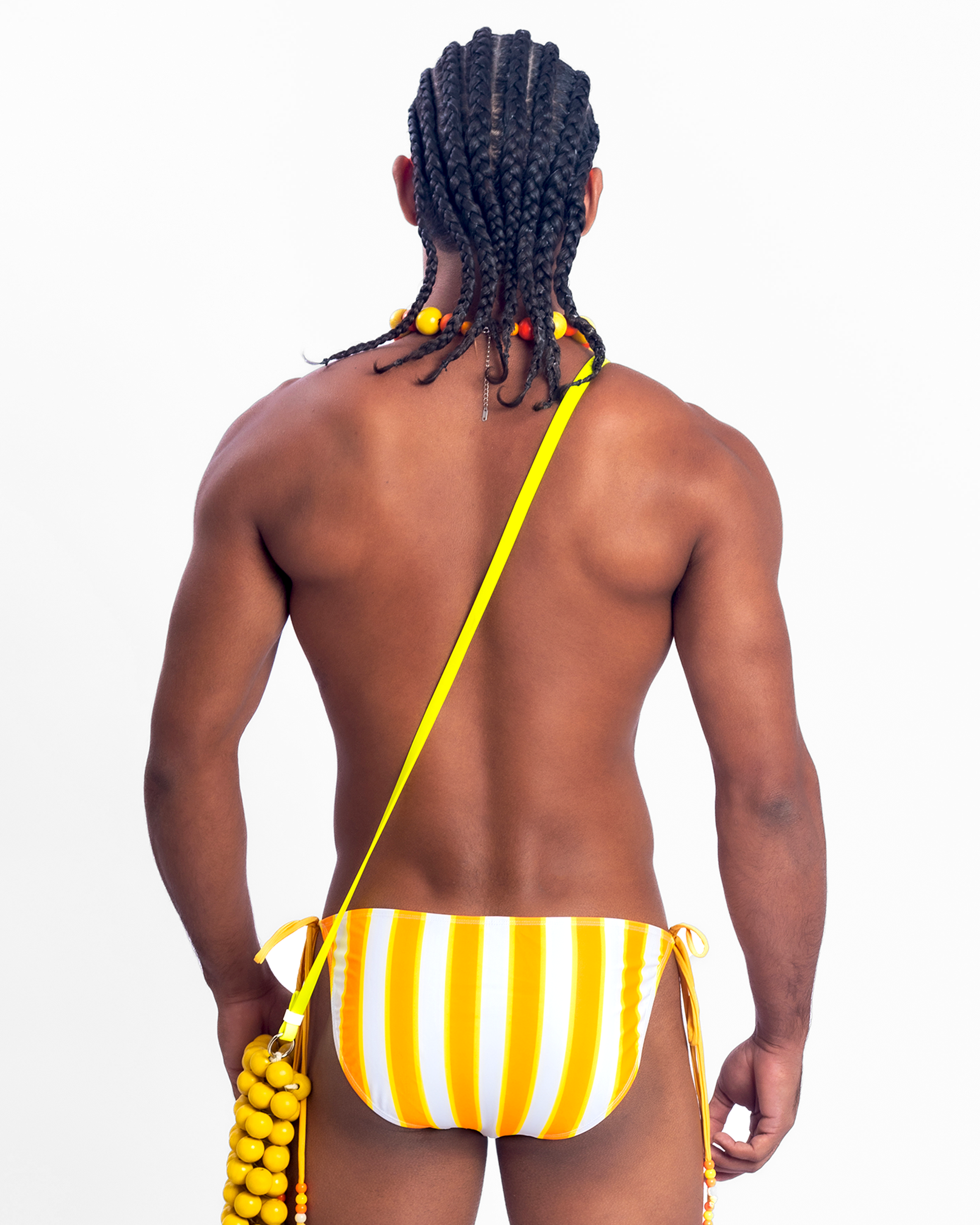 Beaded Side-Tie Bikini Brief - Orange Stripe