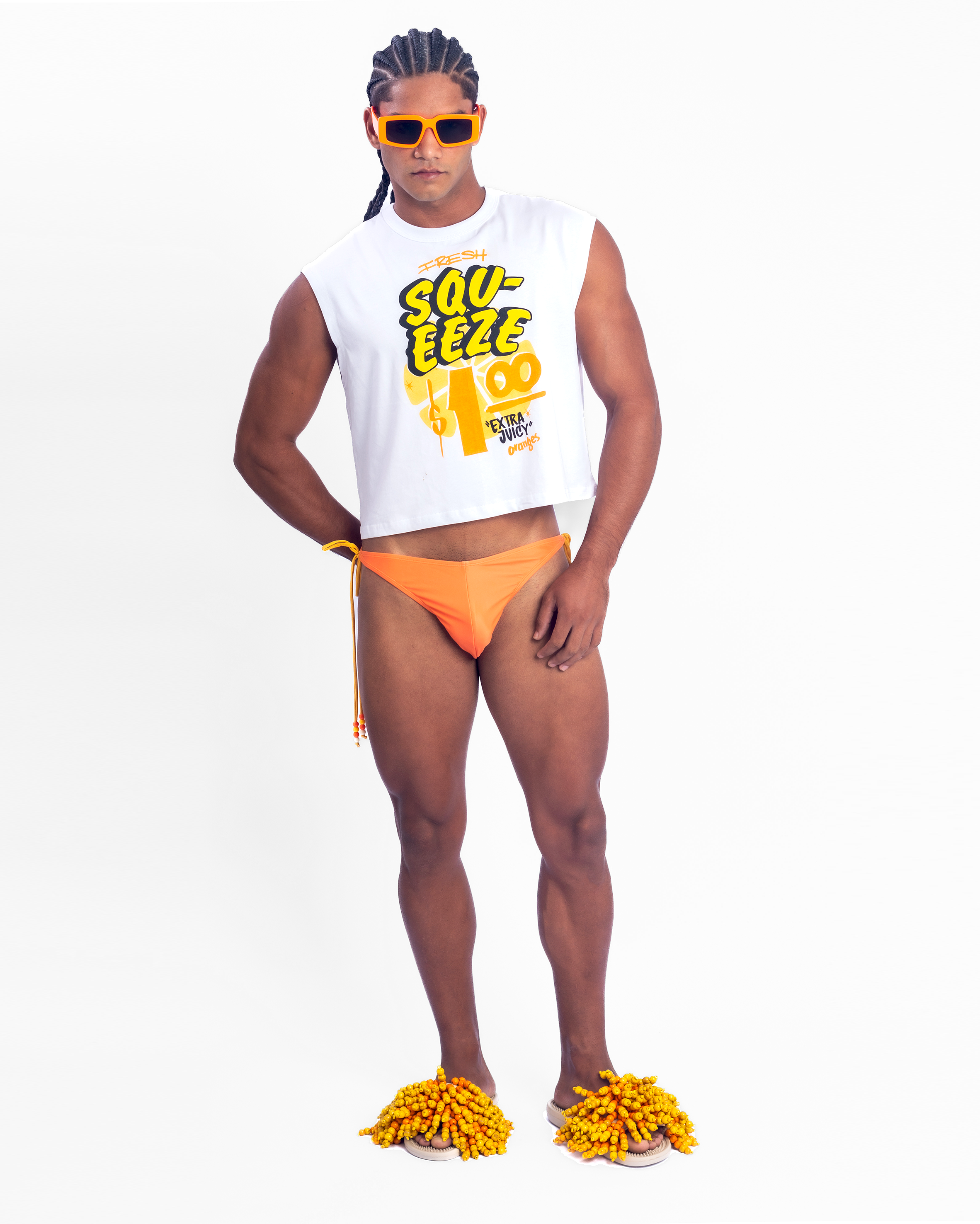 Beaded Side-Tie Mens Swim Thong - Orange