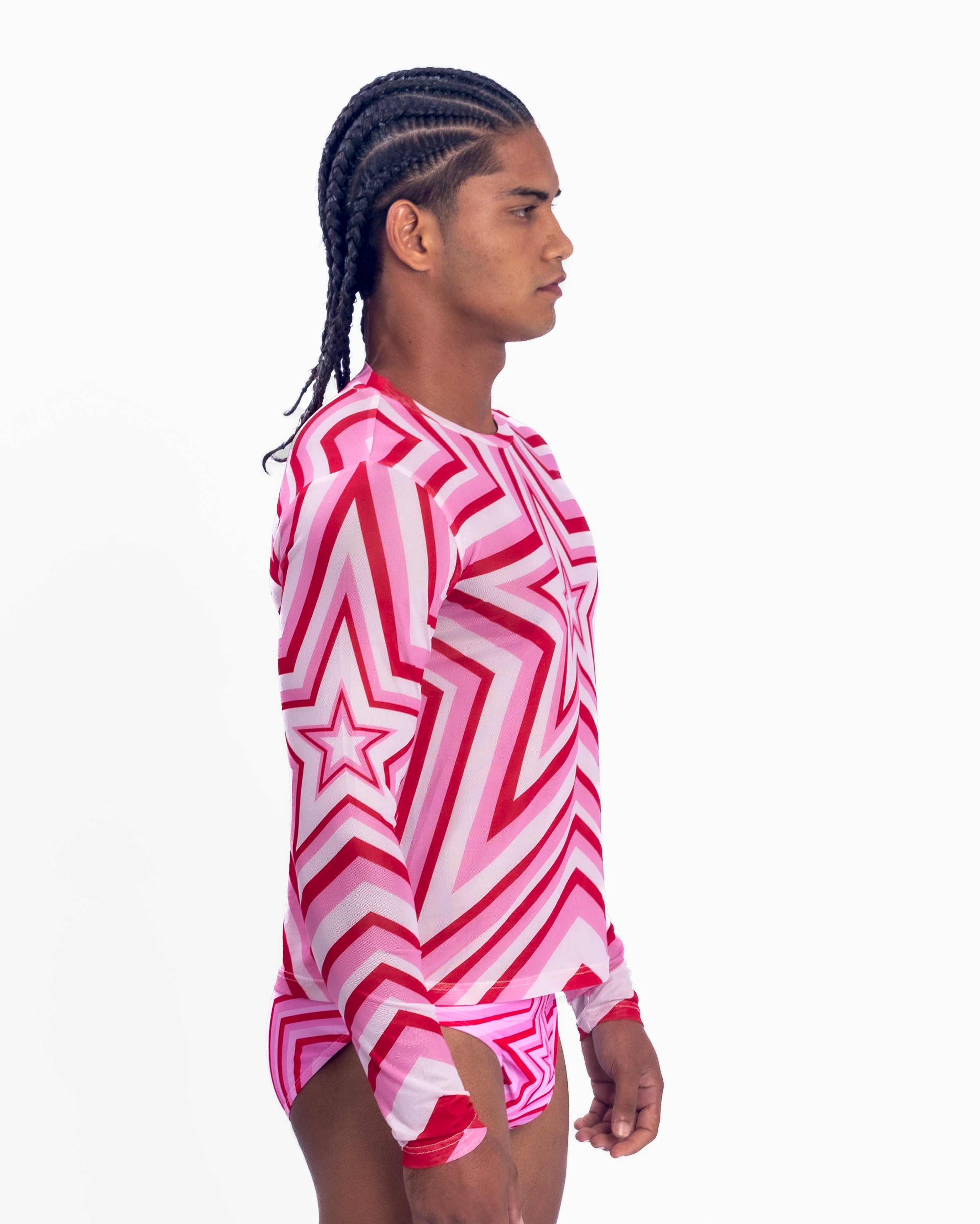 Star Mesh Crew muscle fit long sleeve mesh t-shirt in Pink