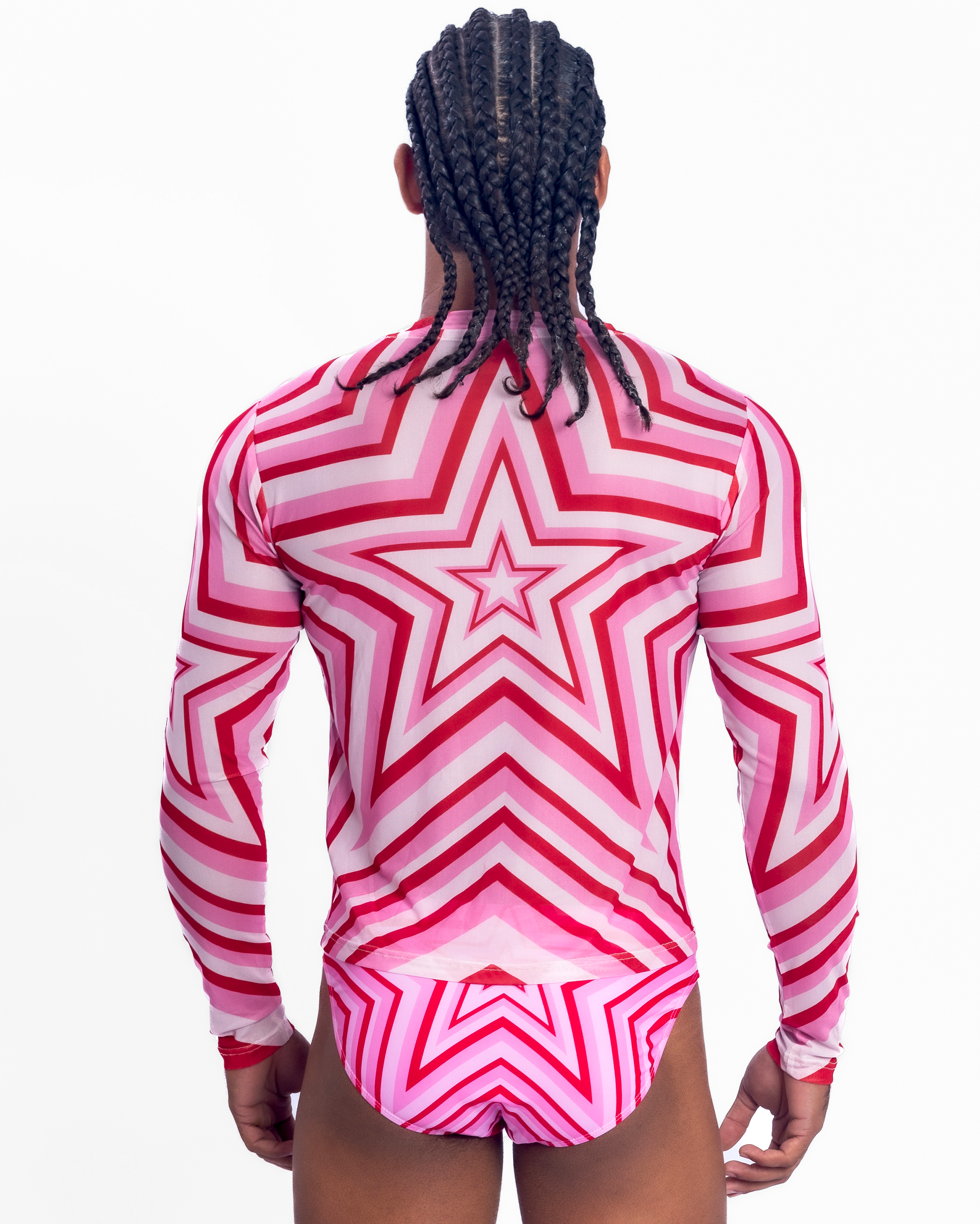 Star Mesh Crew muscle fit long sleeve mesh t-shirt in Pink