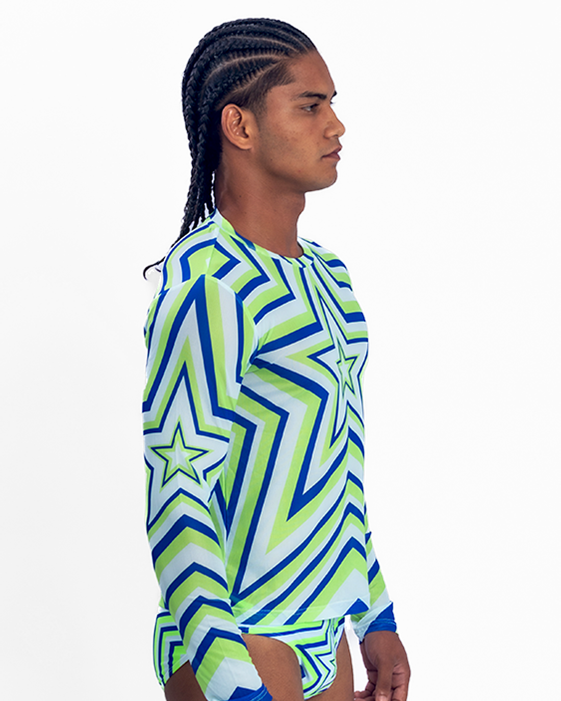 Star Mesh Crew muscle fit long sleeve mesh t-shirt in Green