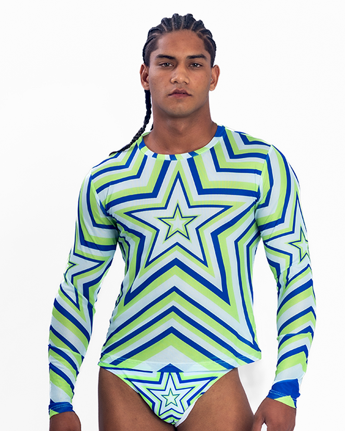 Star Mesh Crew muscle fit long sleeve mesh t-shirt in Green