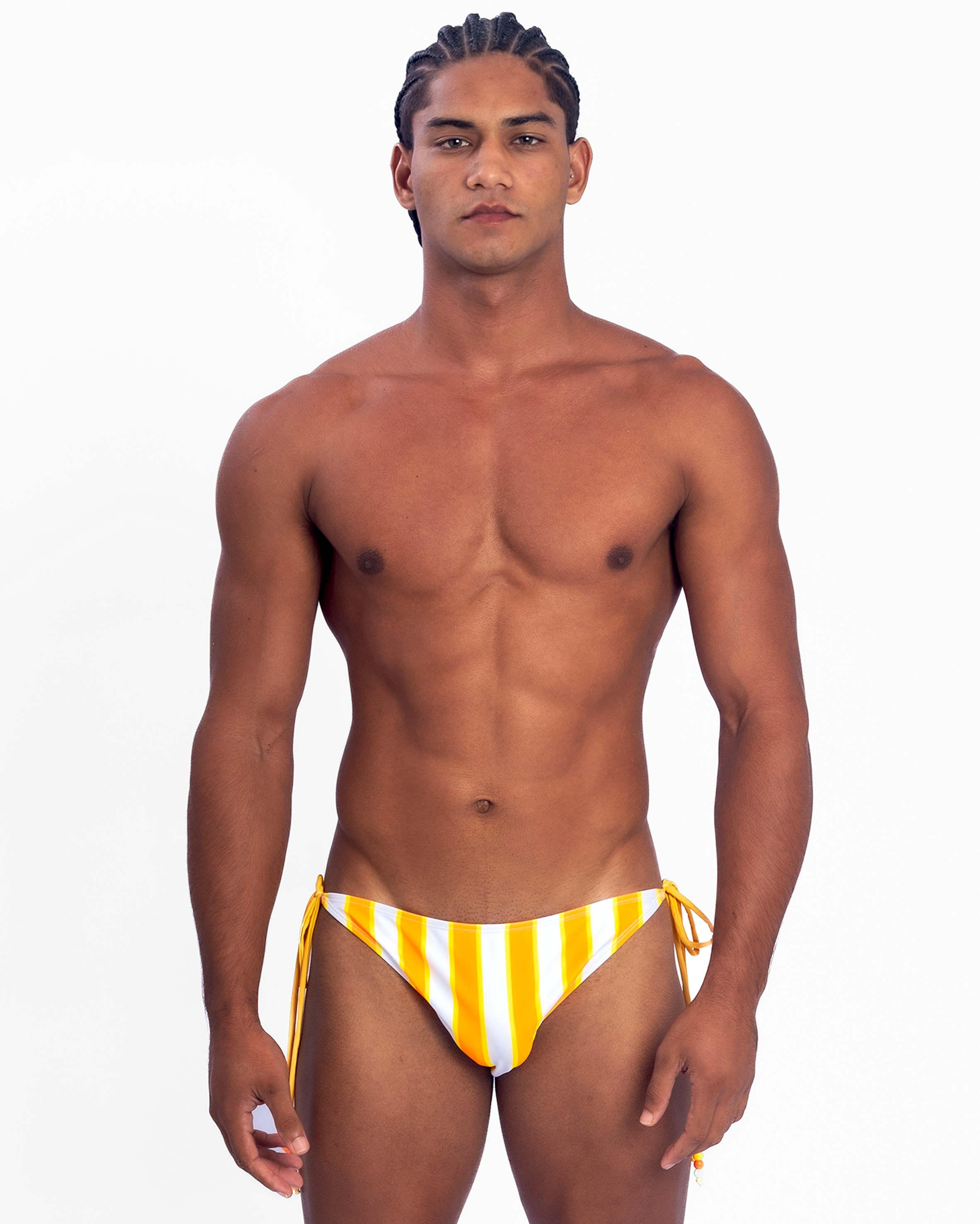 Beaded Side-Tie Bikini Brief - Orange Stripe