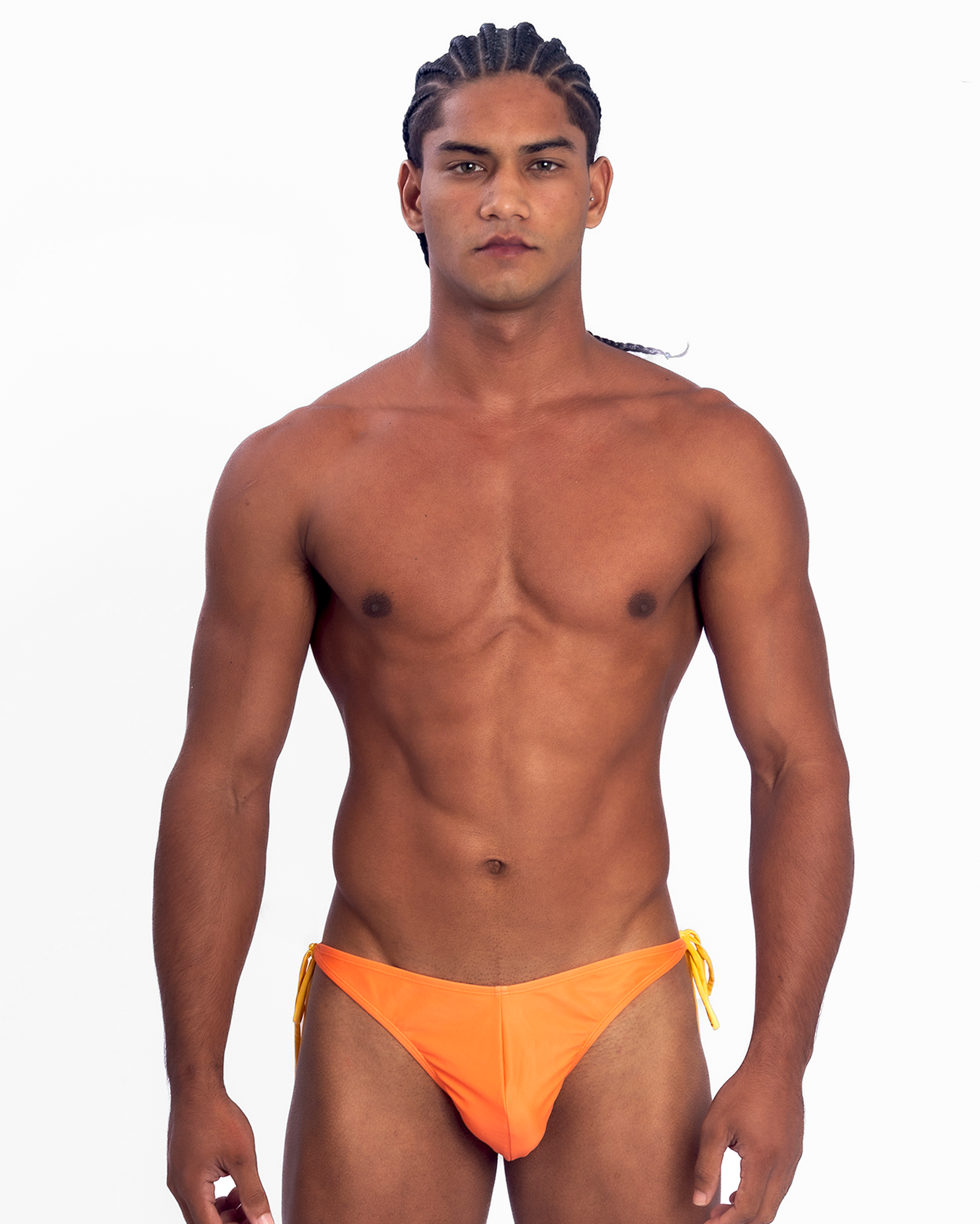 Beaded Side-Tie Mens Swim Thong - Orange