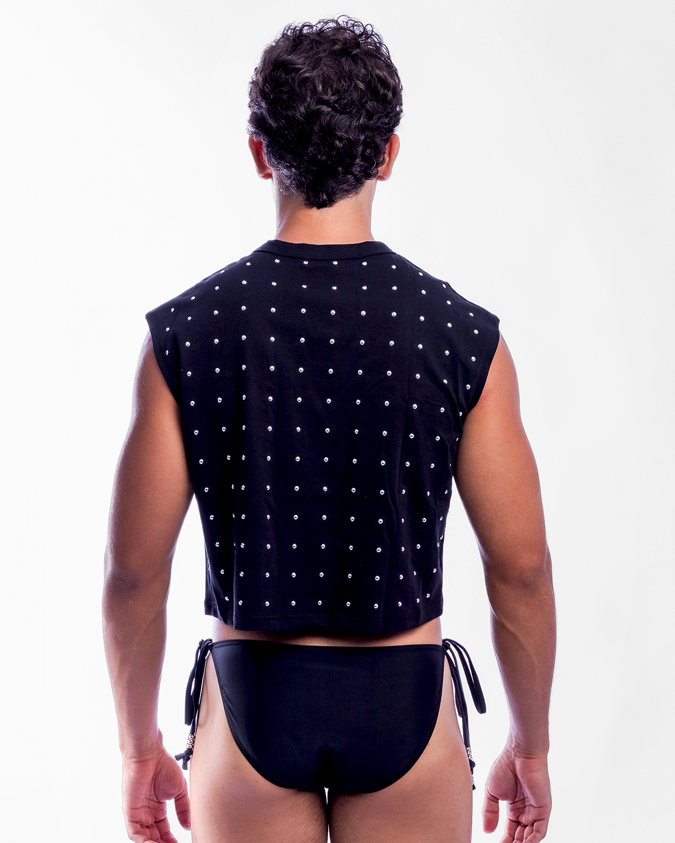 Chrome Studded Mid Box Crop in Black