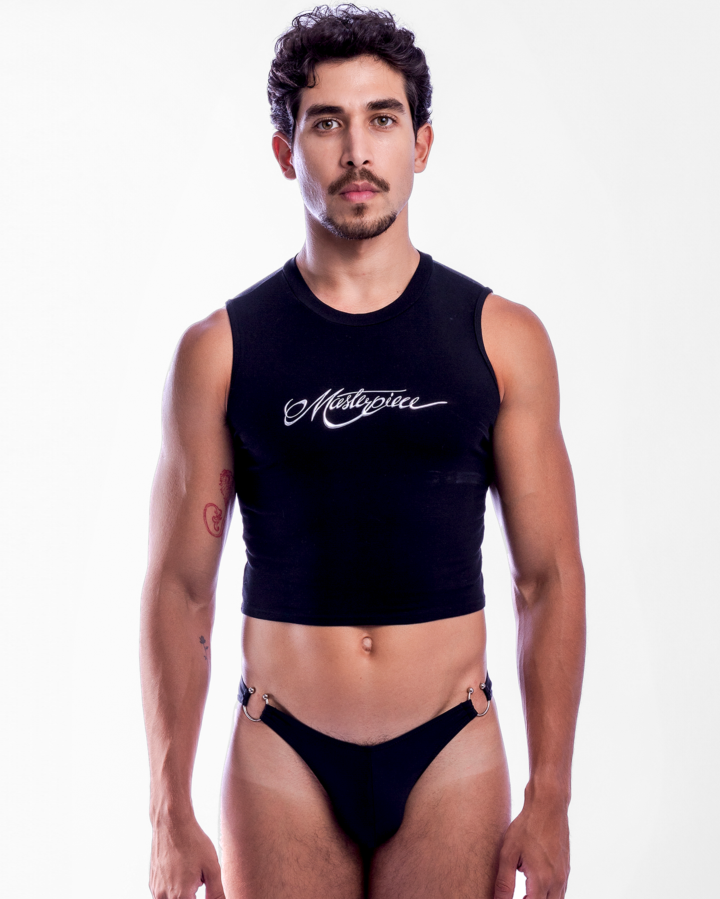 Masterpiece Logo Mid Crop Tank Top in Black & Chrome