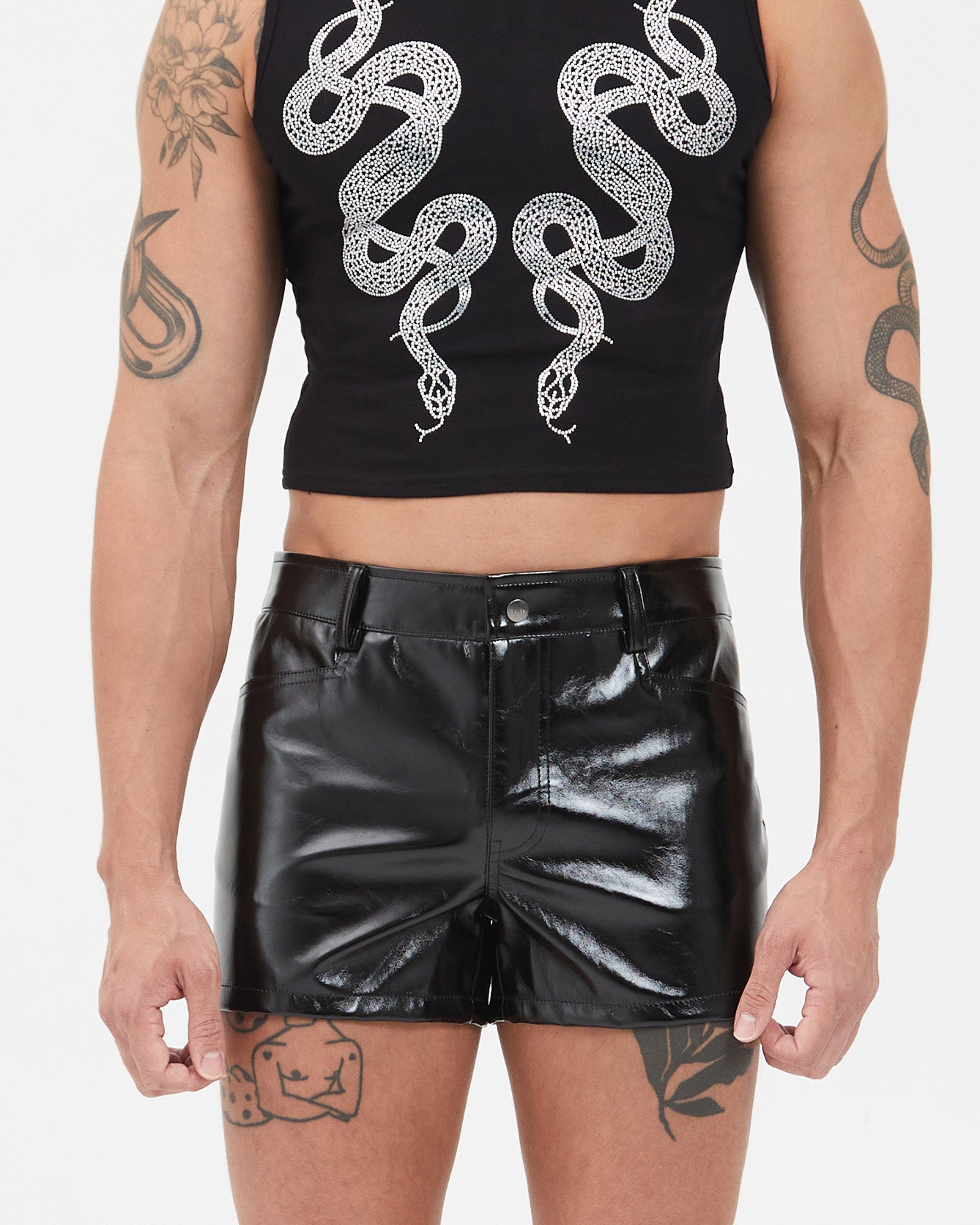 Short Length Vegan Leather Shorts - Black