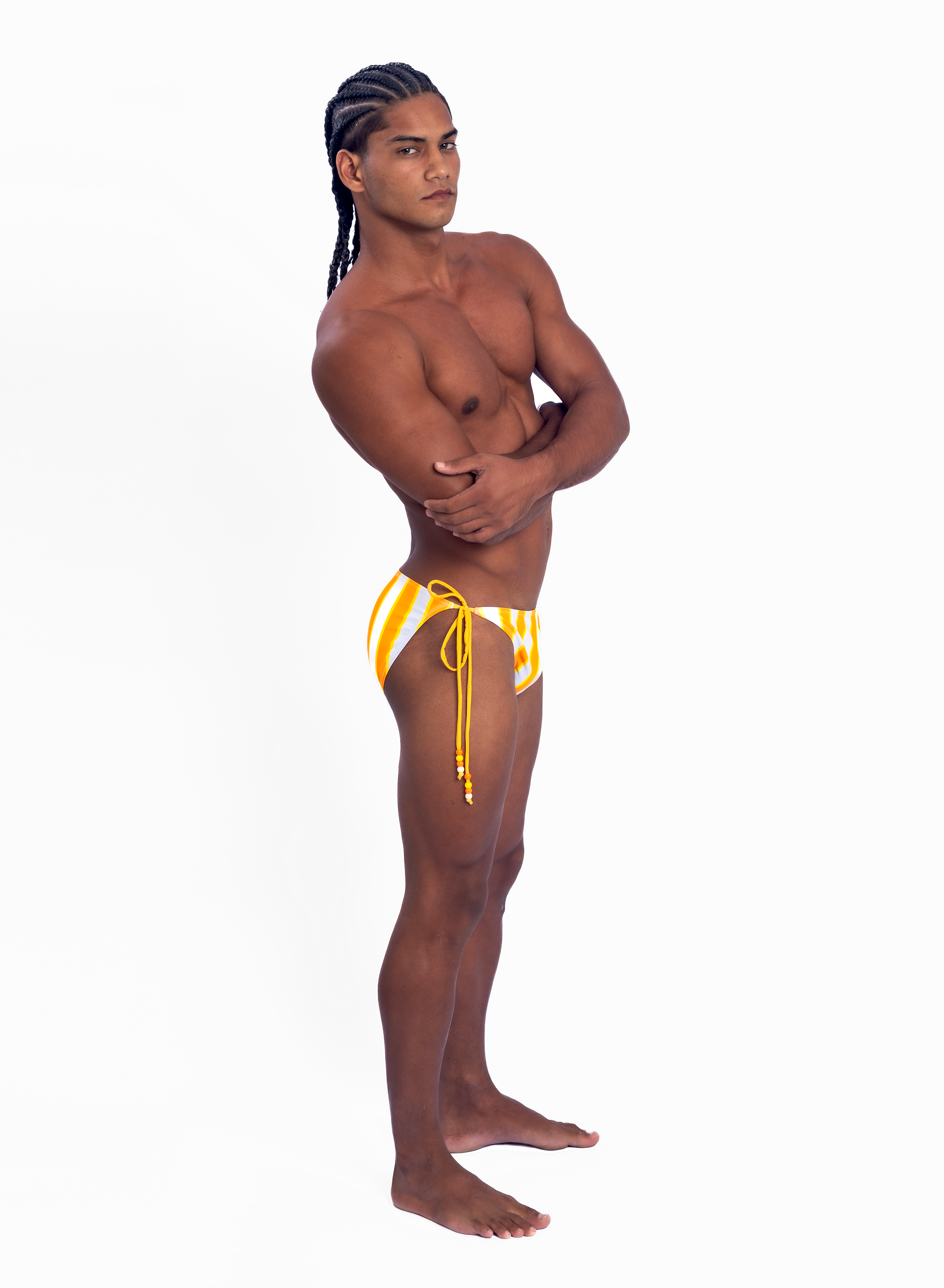 Beaded Side-Tie Bikini Brief - Orange Stripe