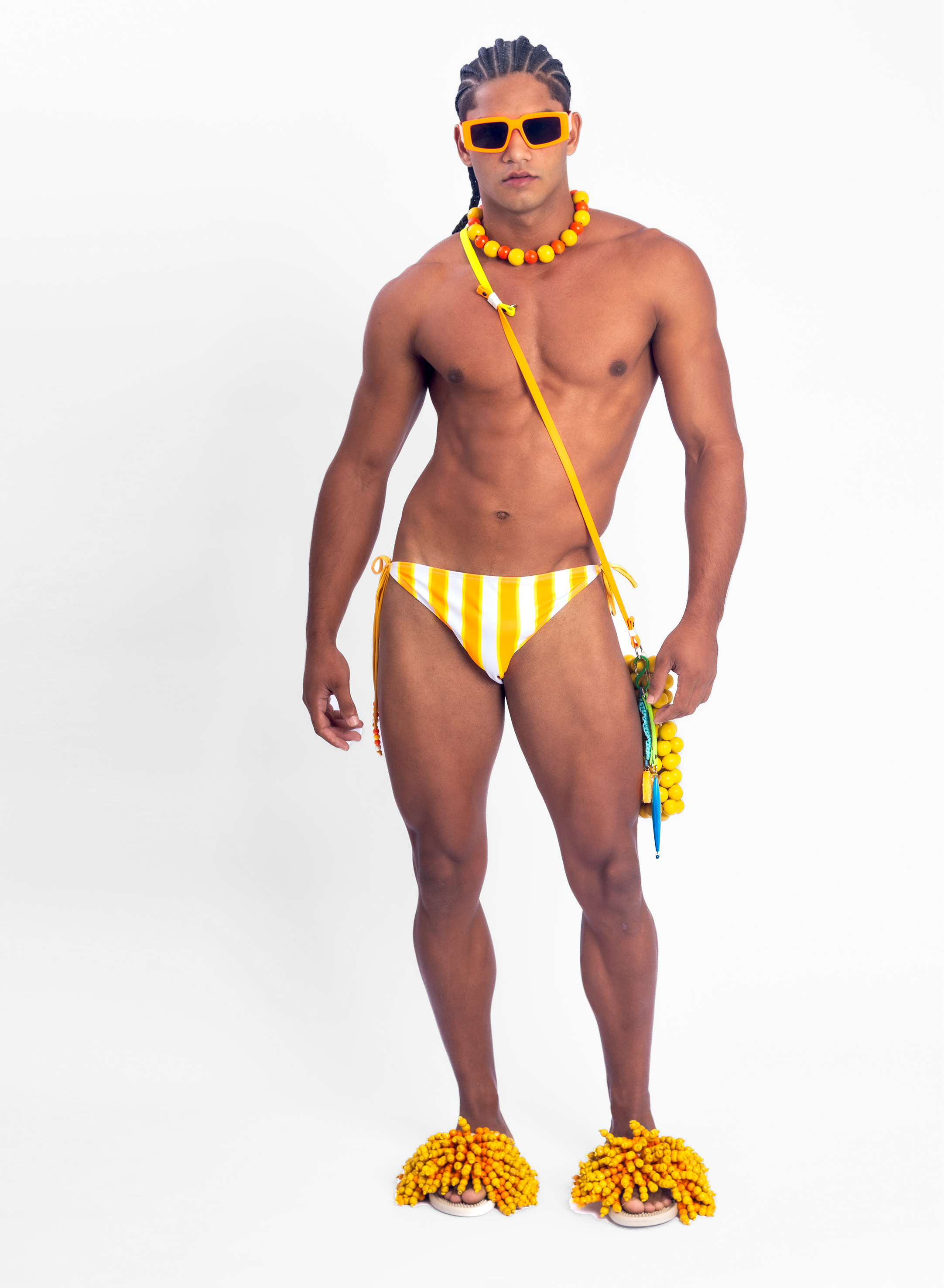 Beaded Side-Tie Bikini Brief - Orange Stripe