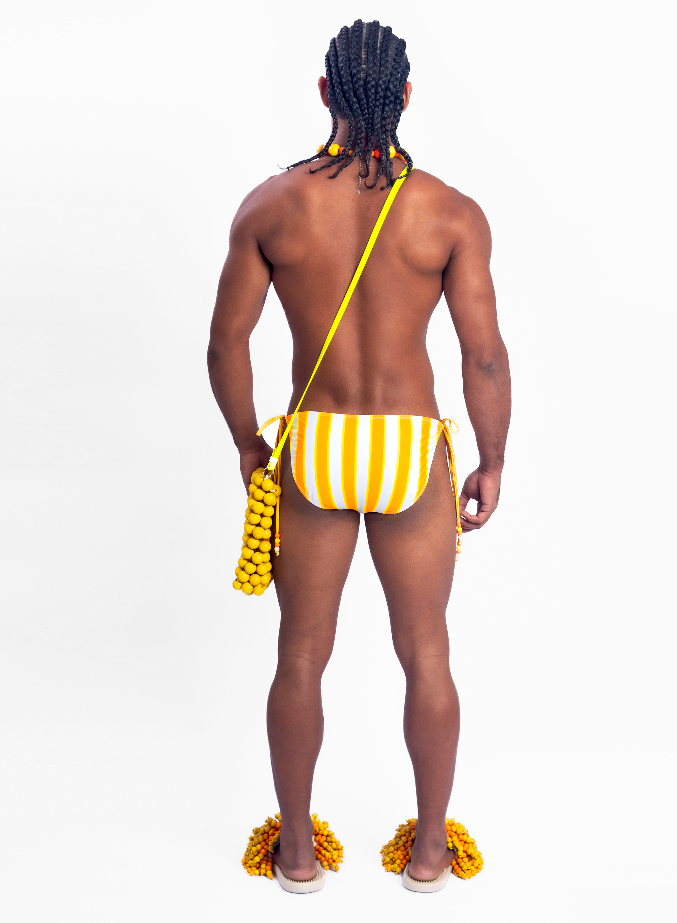 Beaded Side-Tie Bikini Brief - Orange Stripe