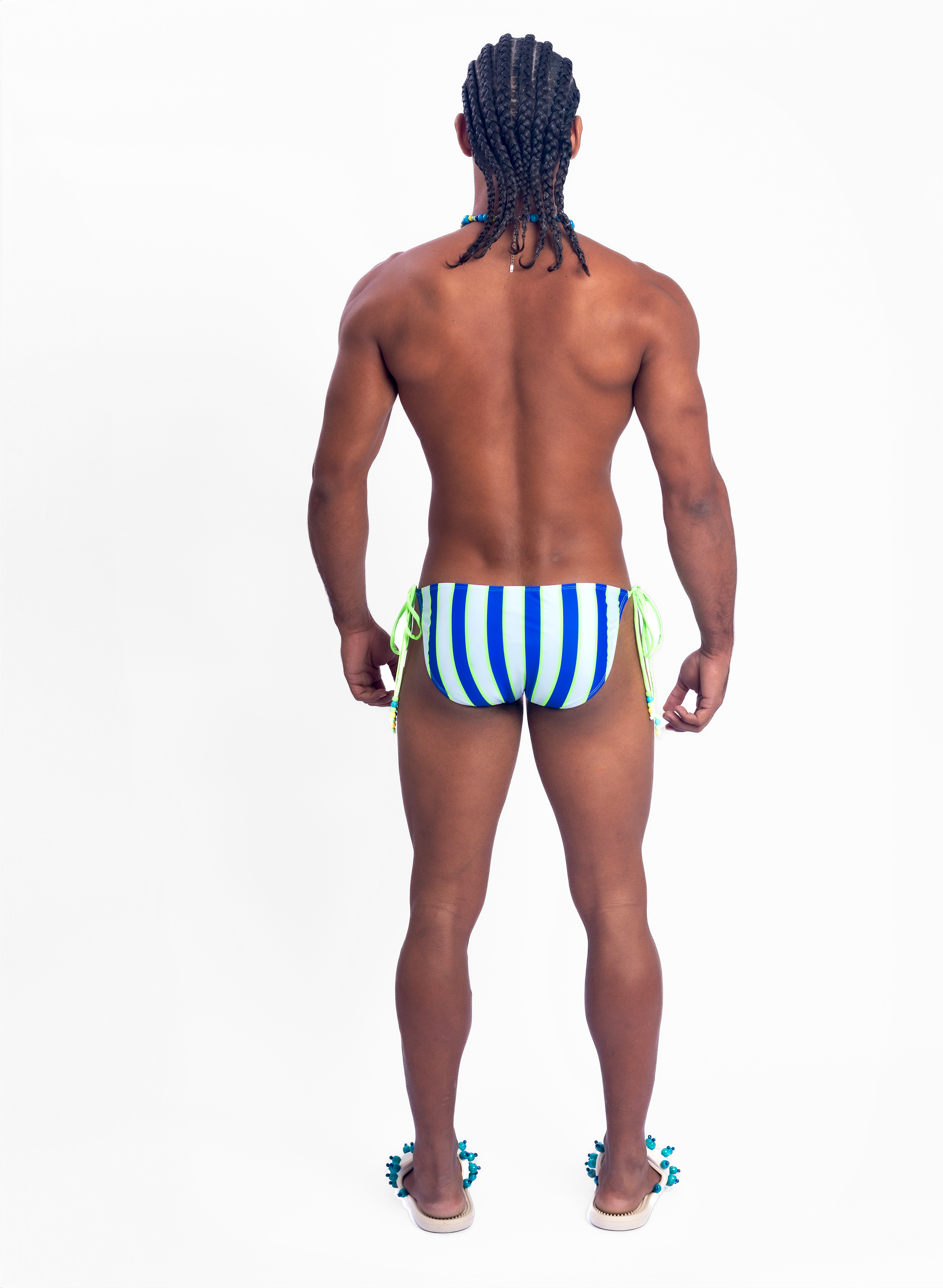 Beaded Side-Tie Bikini Brief - Blue Stripe