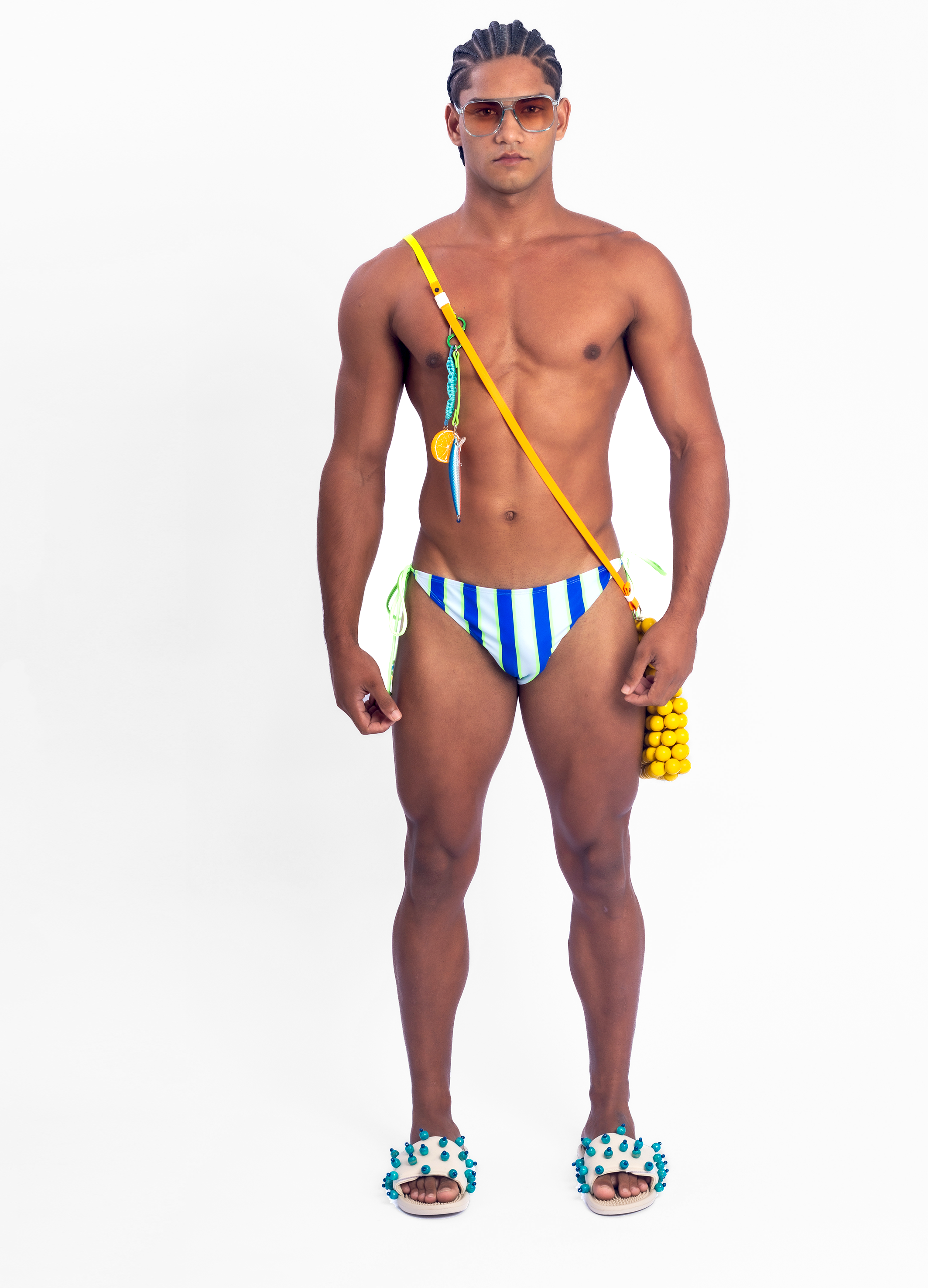 Beaded Side-Tie Bikini Brief - Blue Stripe