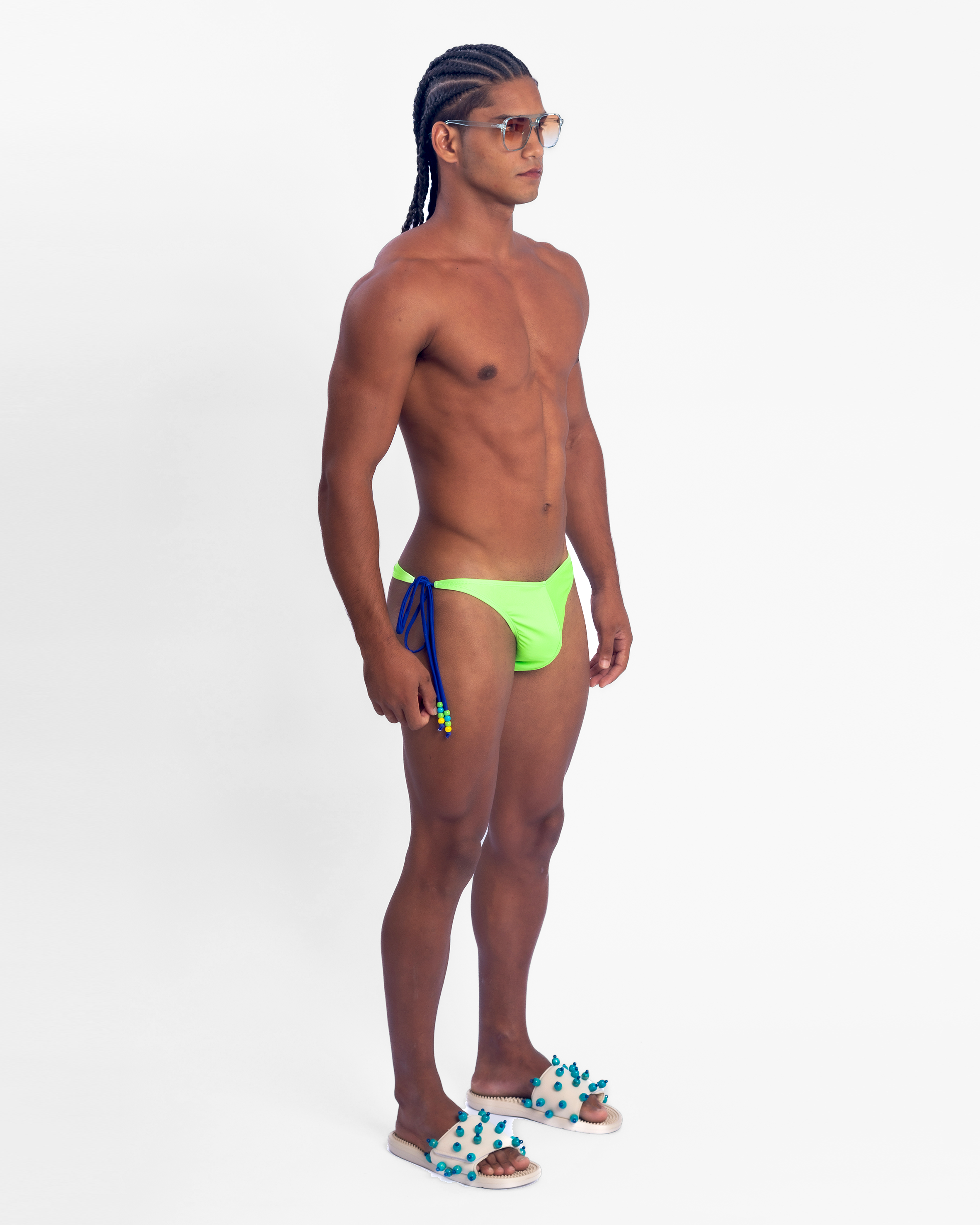 Beaded Side-Tie Mens Swim Thong - Lime Green