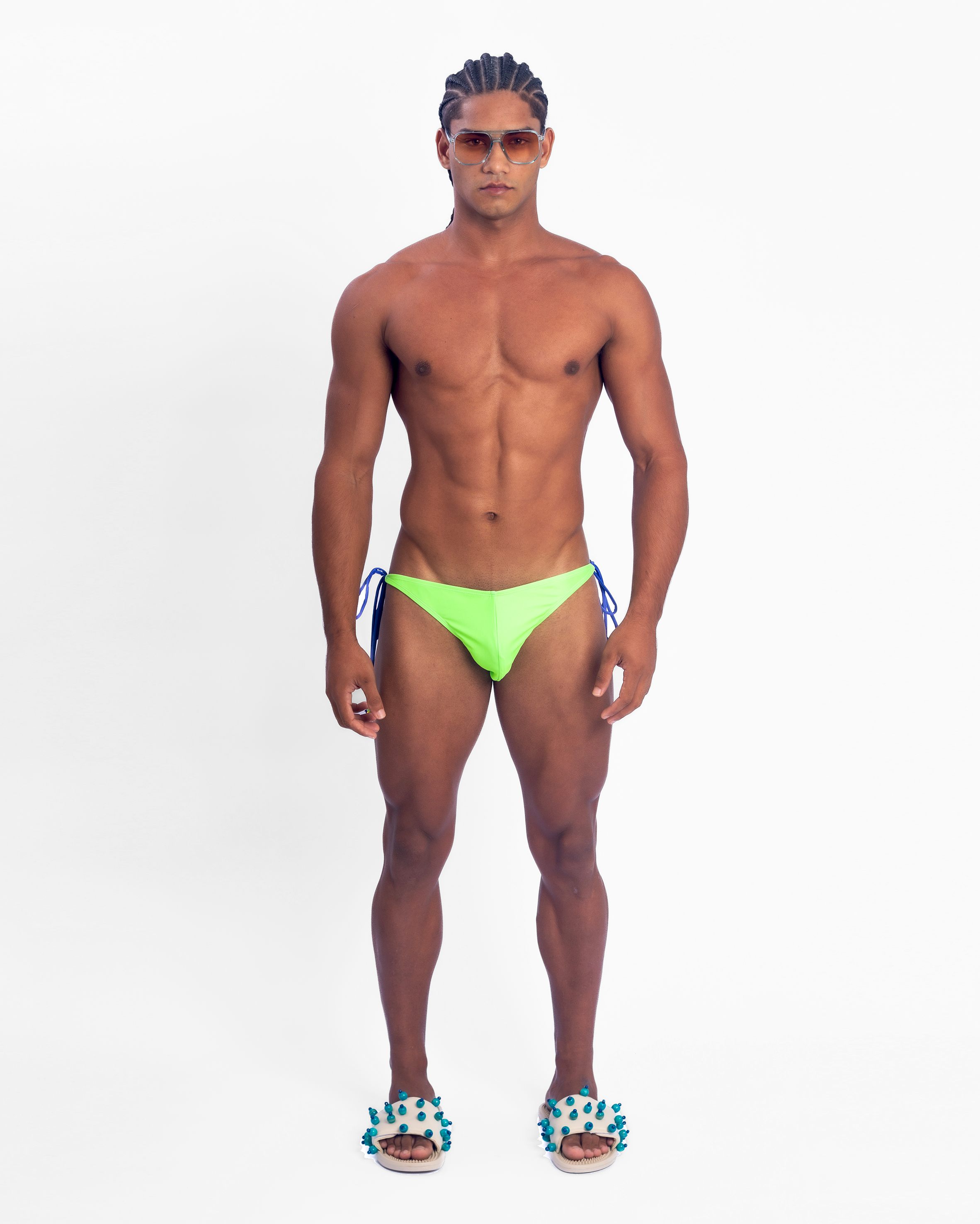Beaded Side-Tie Mens Swim Thong - Lime Green