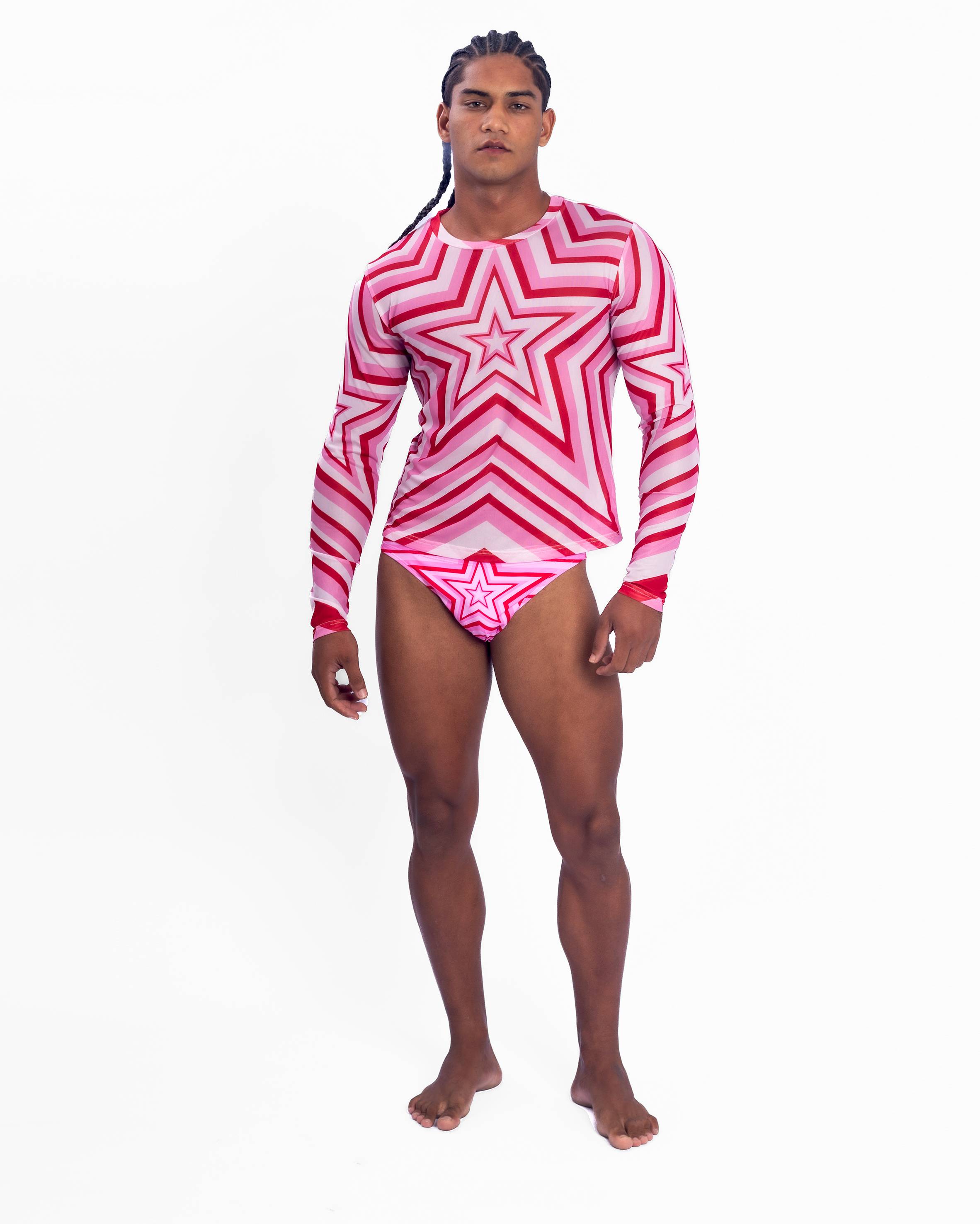 Star Mesh Crew muscle fit long sleeve mesh t-shirt in Pink