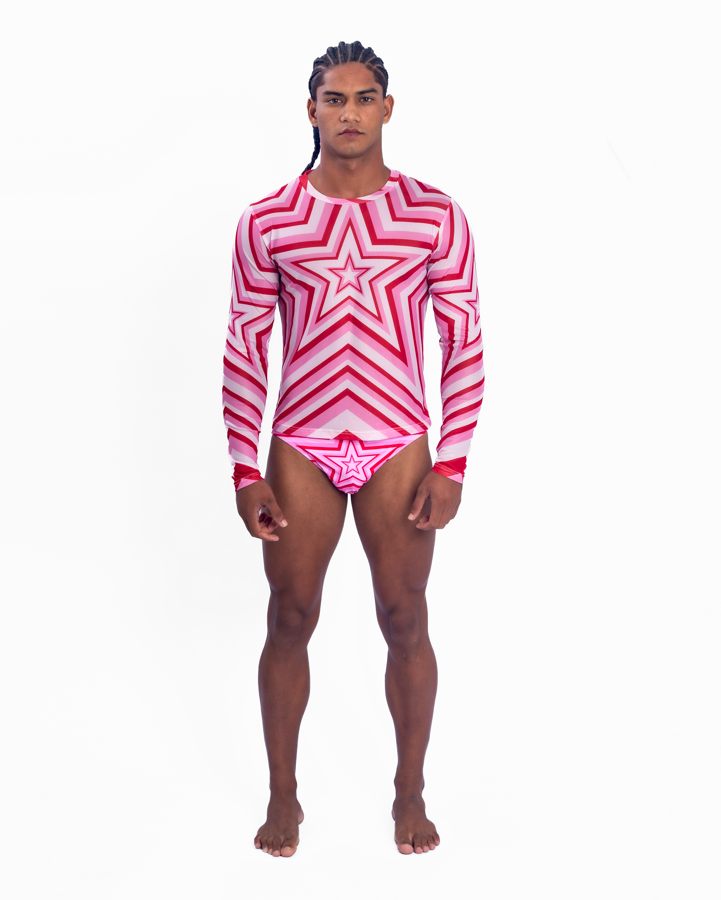 Star Mesh Crew muscle fit long sleeve mesh t-shirt in Pink