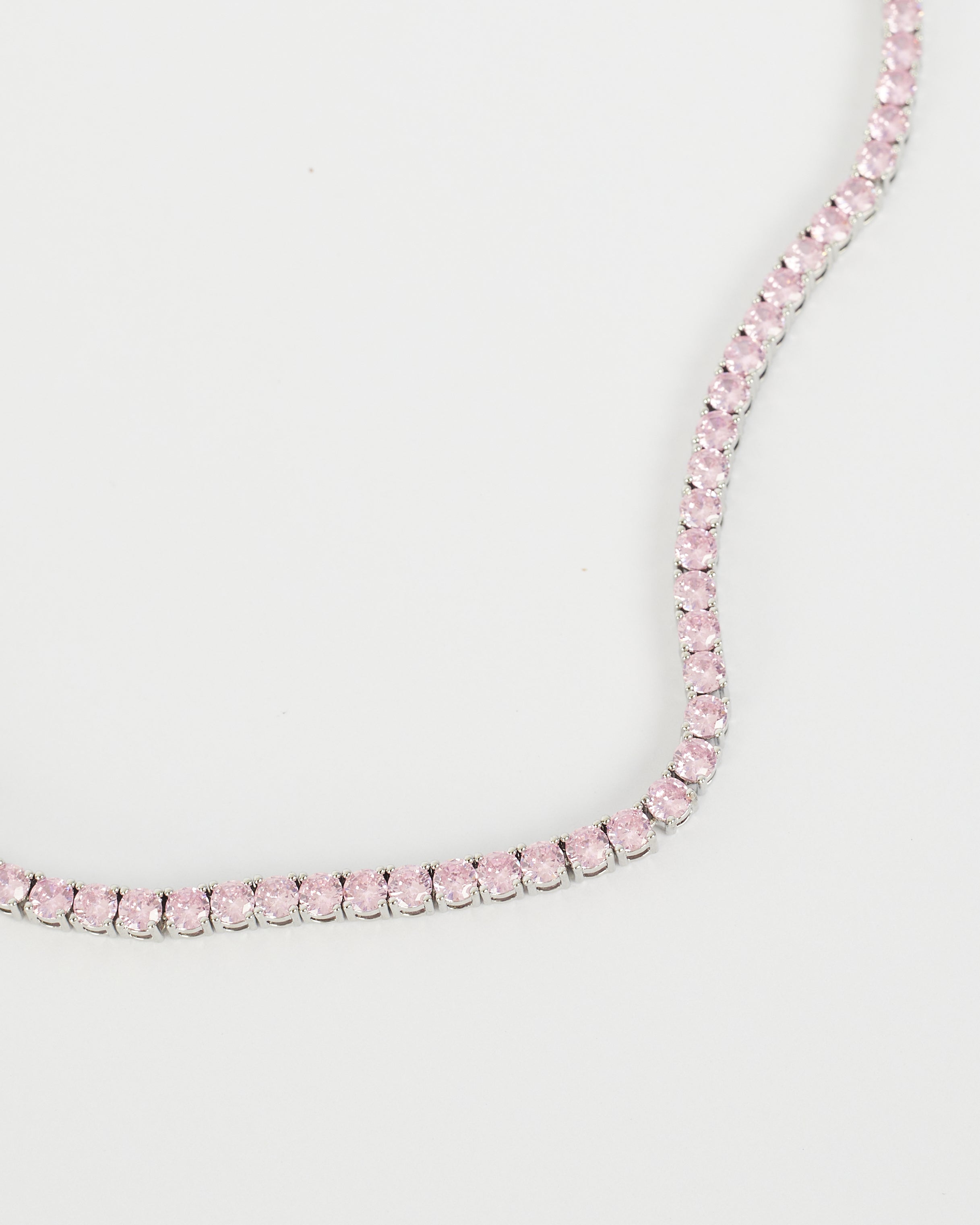Pink Tennis Necklace - White Gold