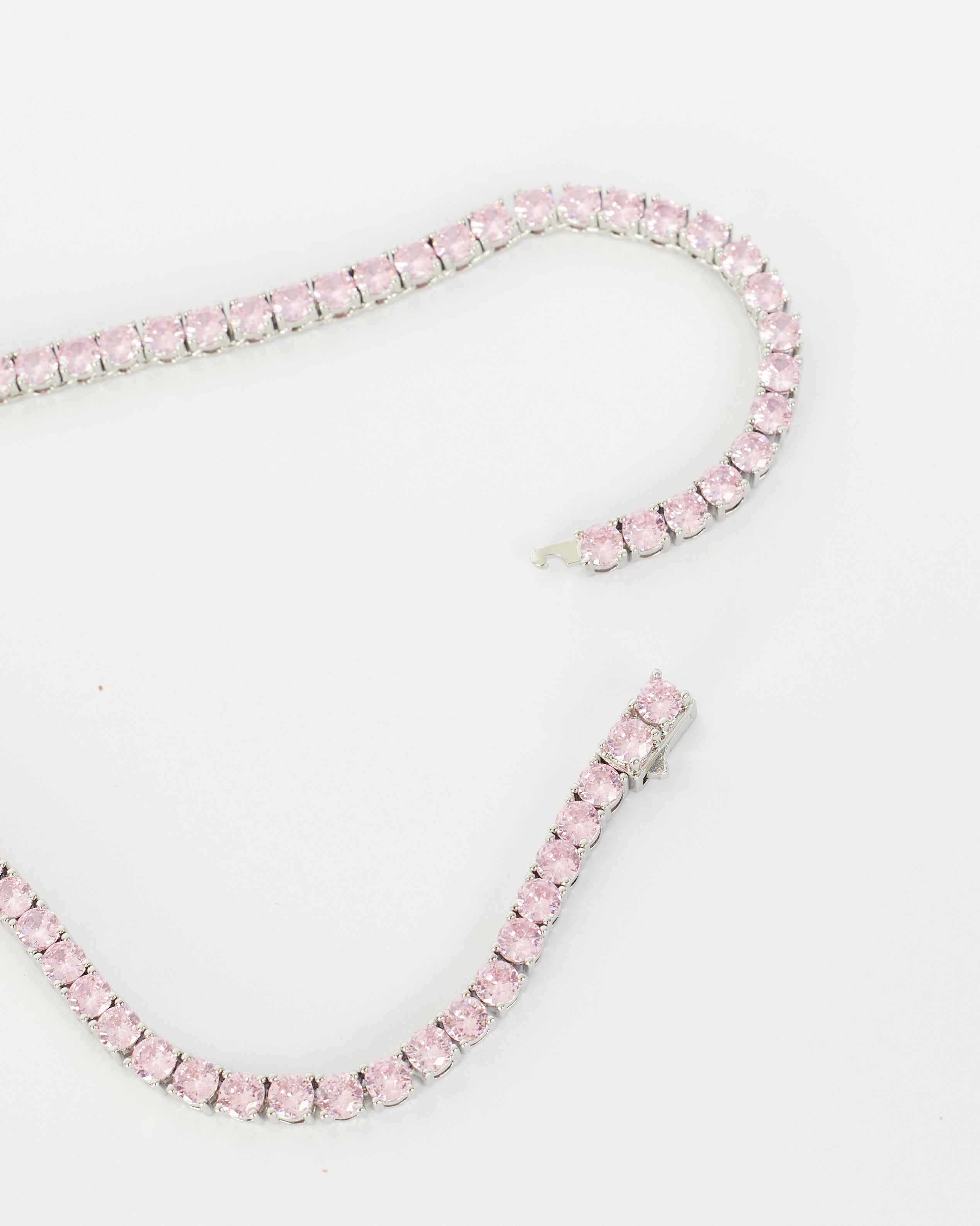 Pink Tennis Necklace - White Gold