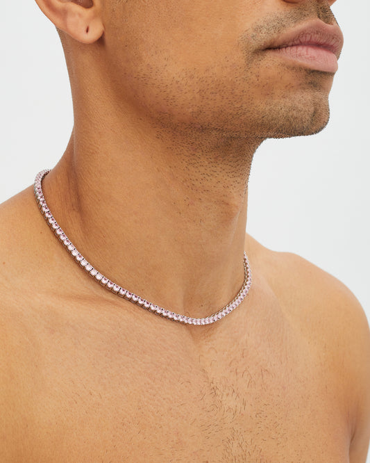 Pink Tennis Necklace - White Gold