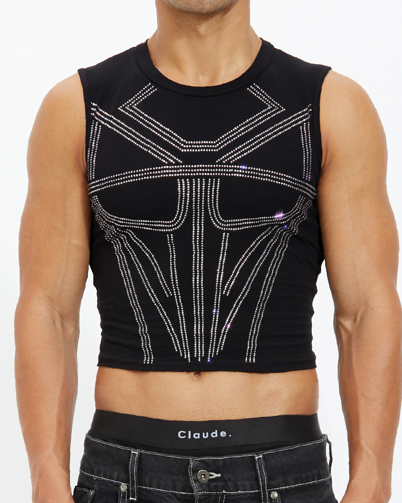 Armour Rhinestone Mid Crop Tank Top