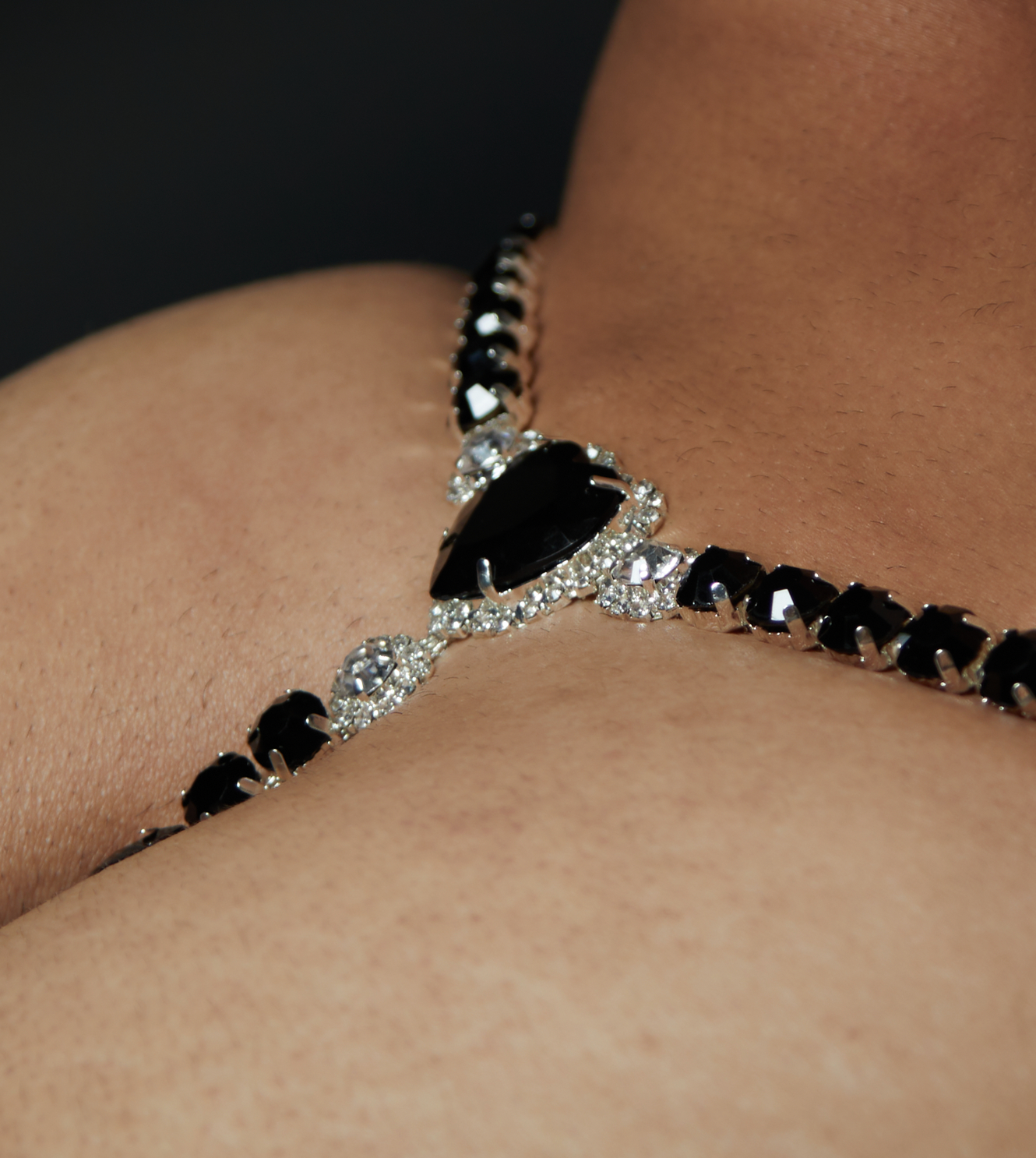 Black Velvet "Crystal Heart" Diamond T-Back Thong