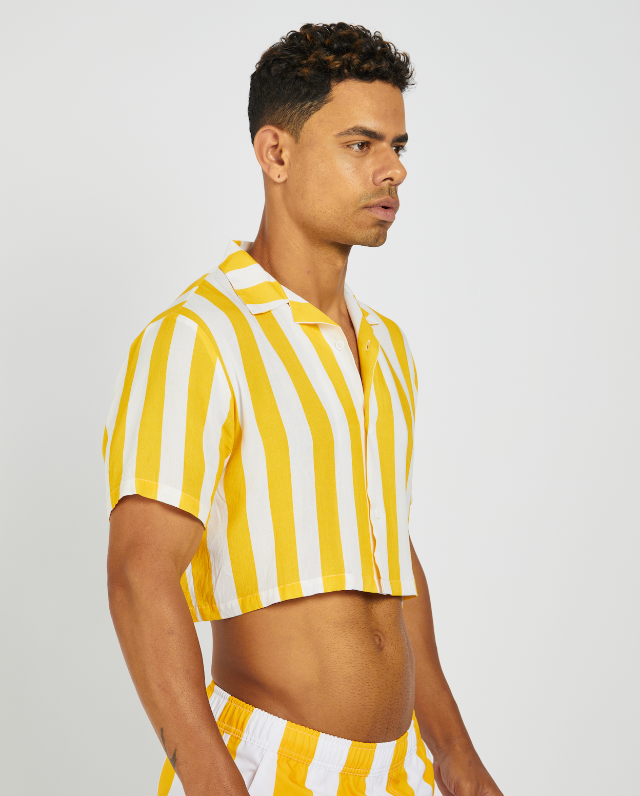 Mid Crop Stripe Shirt - Yellow